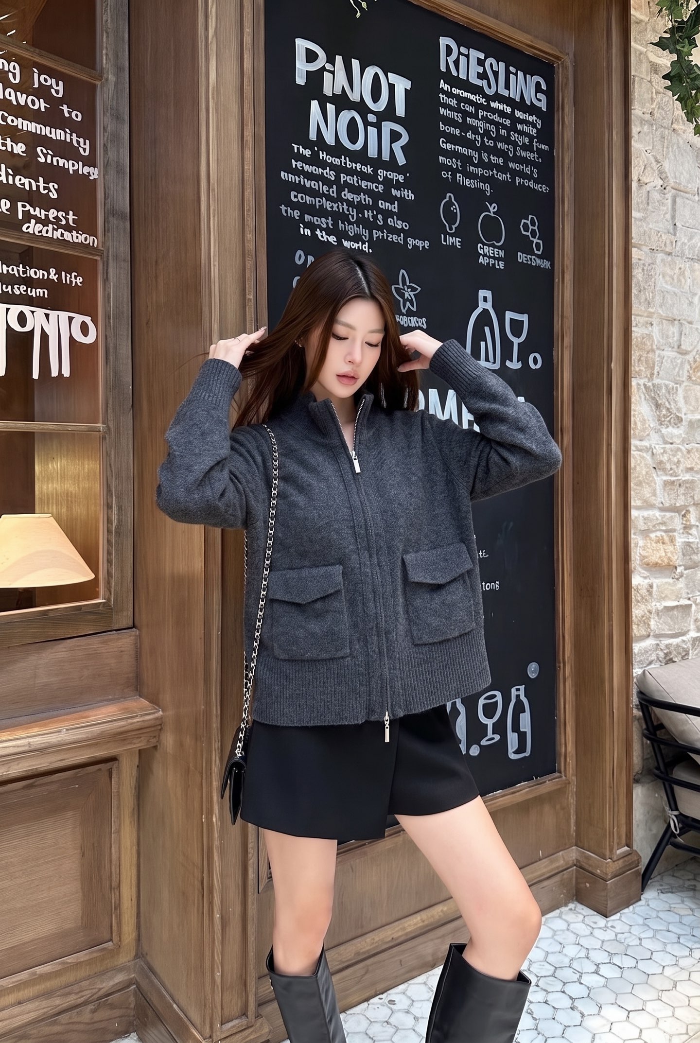 Brun 26fw stand collar knit cardigan