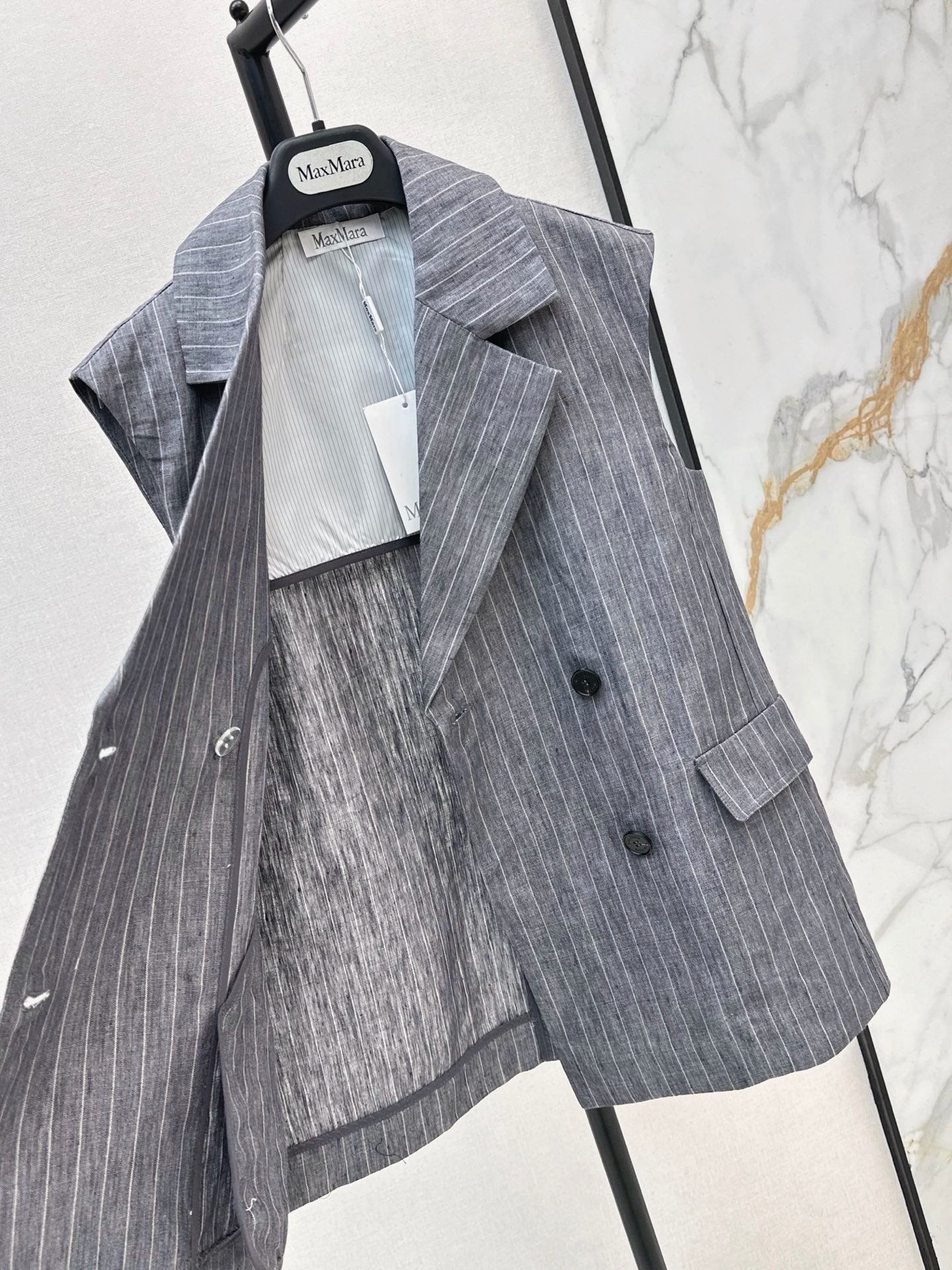 Max 26ss stripe linen suit vest