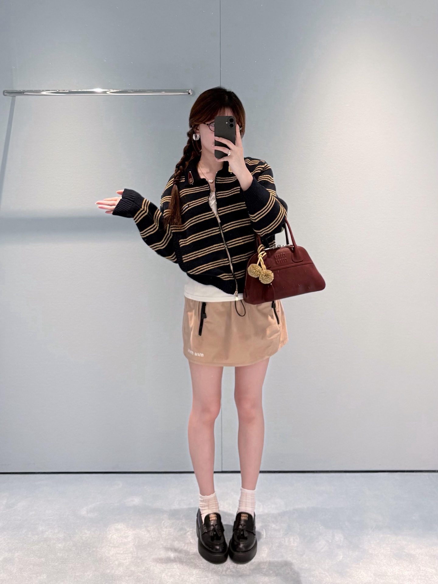 Miu 26fw stripe zipper cardigan