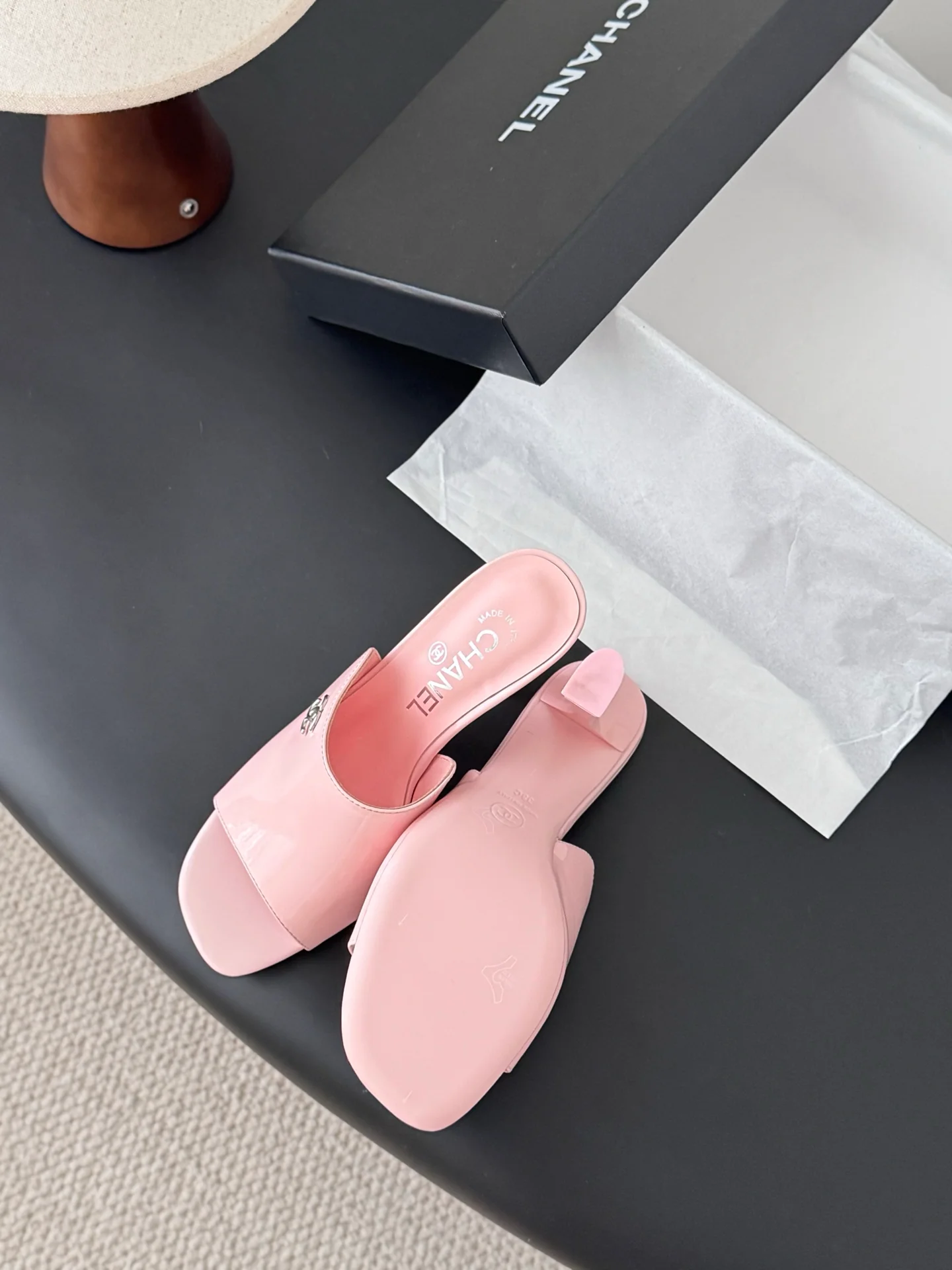 Chan 25fw high heeled slides sandals