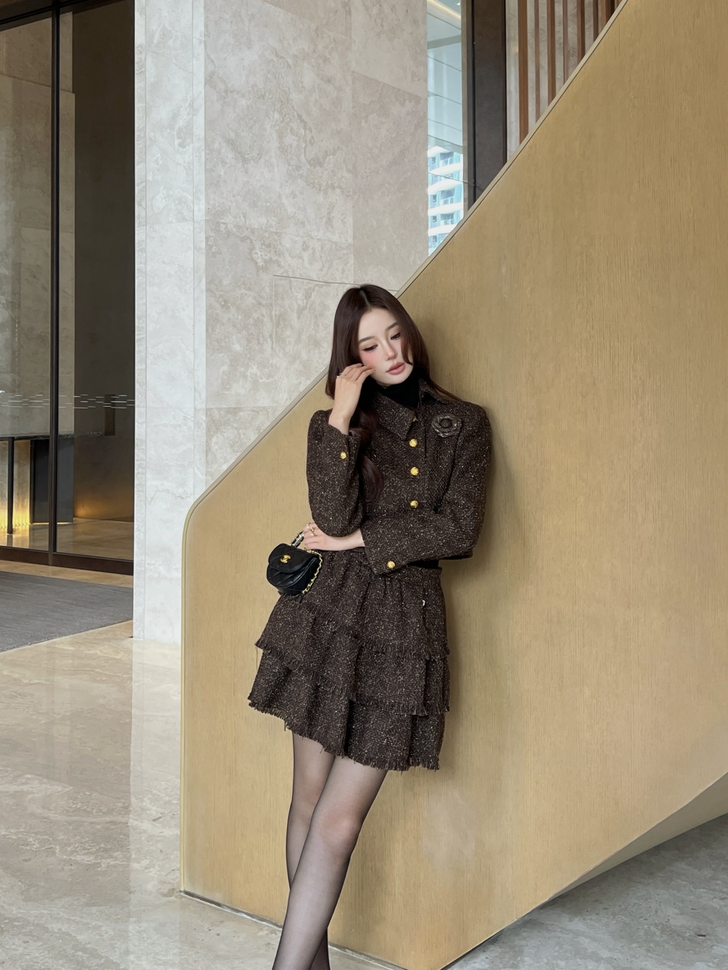 Chan 26fw cropped tweed woven jacket