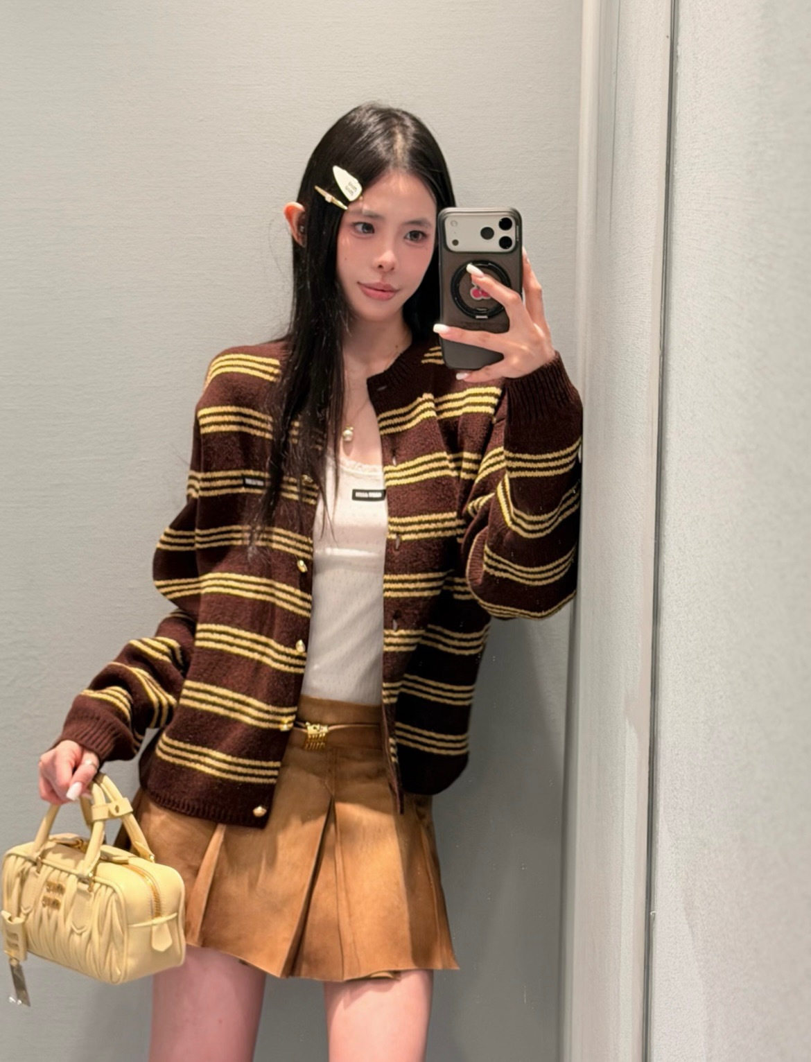 Miu 26fw stripe knit cardigan