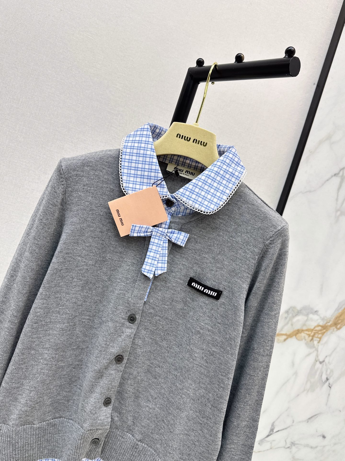 Miu 26fw check knit cardigan