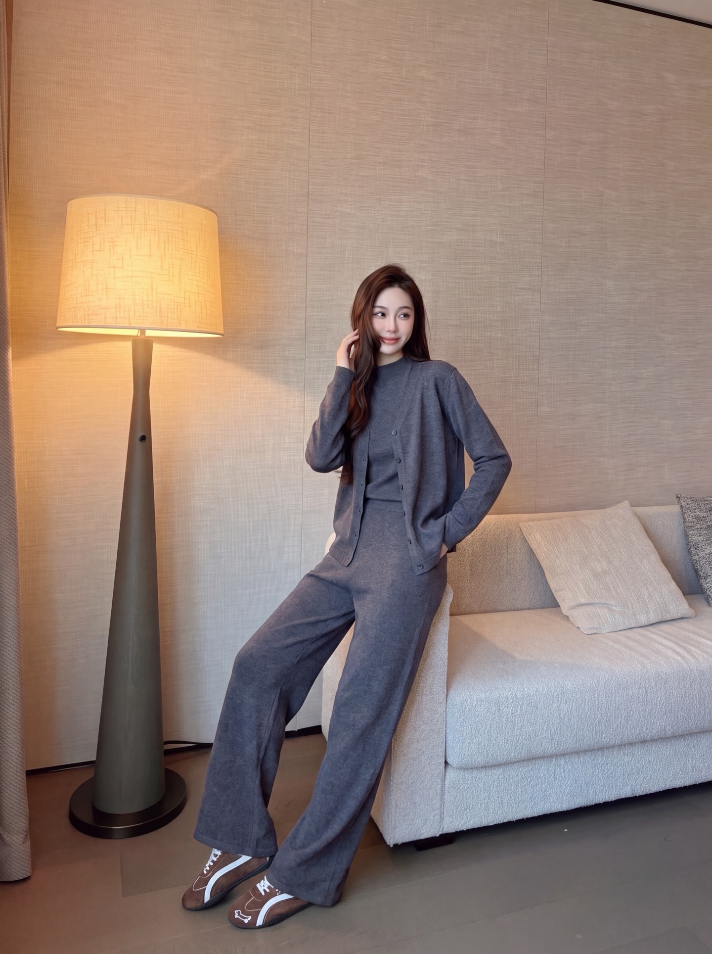 Her 26fw knit vest cardigan pants sets