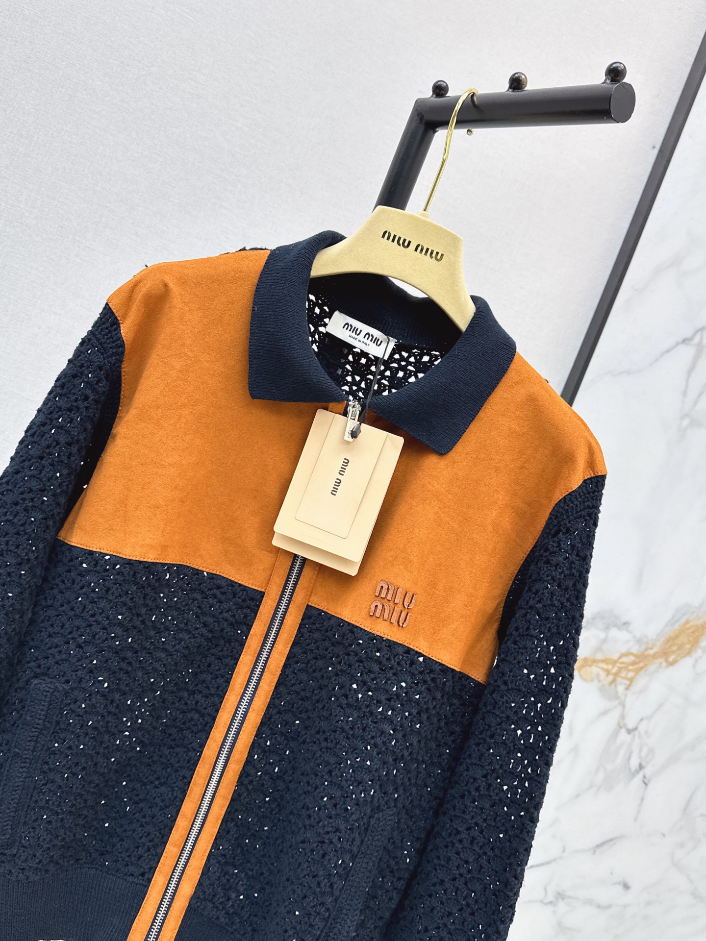 Miu 26fw suede contract knit jacket