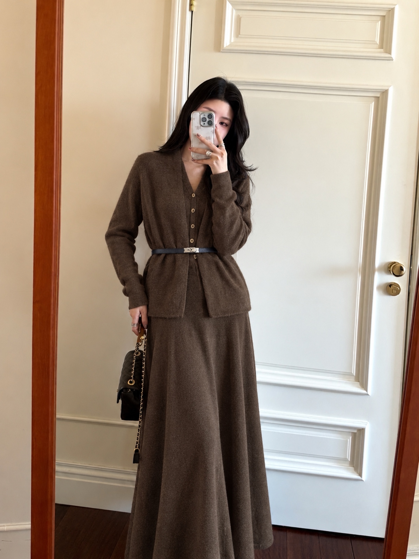 Her 26fw knit cardigan vest pleated skirt sets