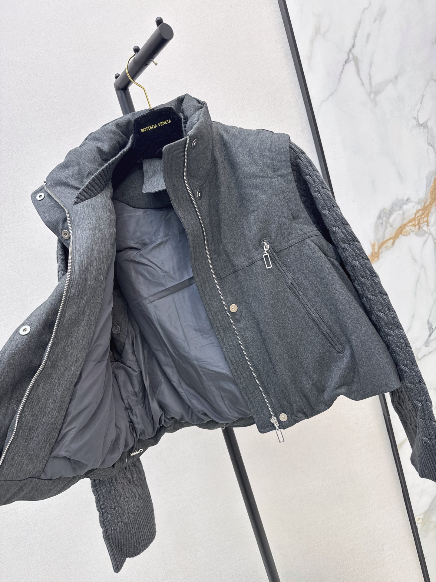 Bott 26fw detachable sleeve knit contract down jacket