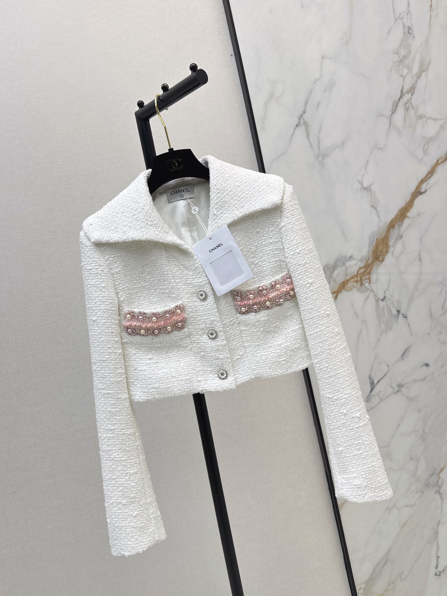 Chan 26fw cropped woven tweed jacket