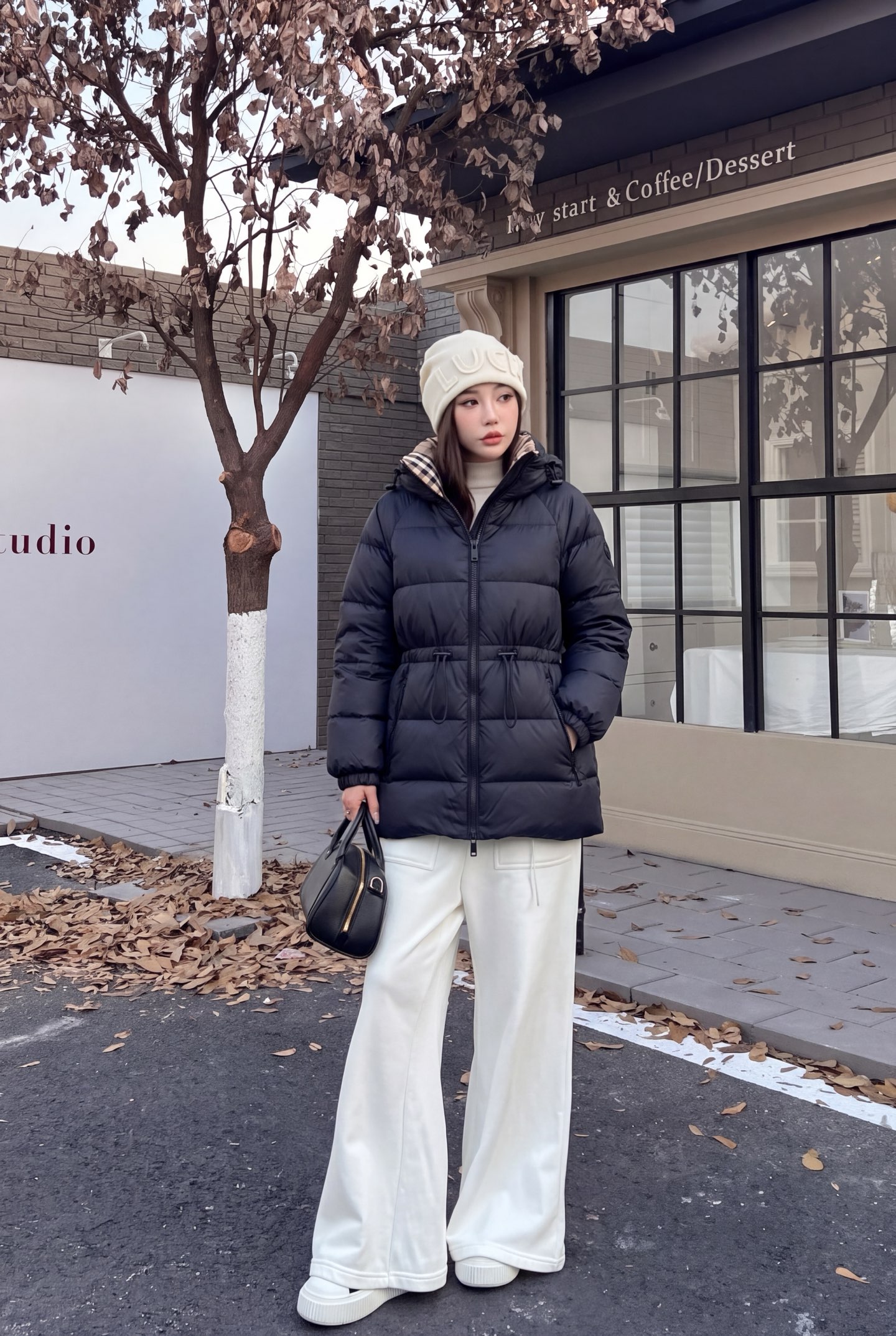 Bur 26fw hooded drawstring down jacket