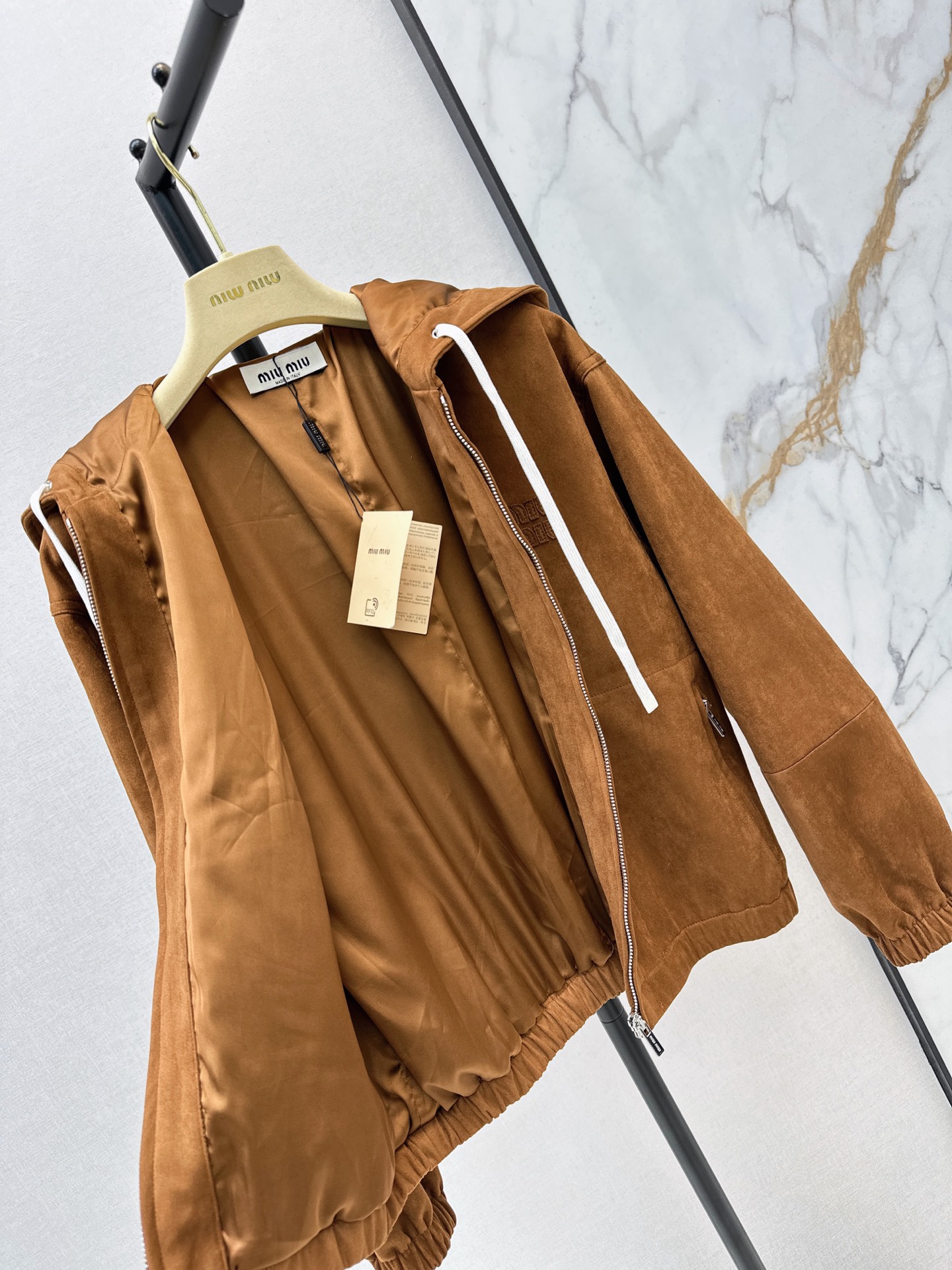 Miu 26fw suede-effetc hooded jacket