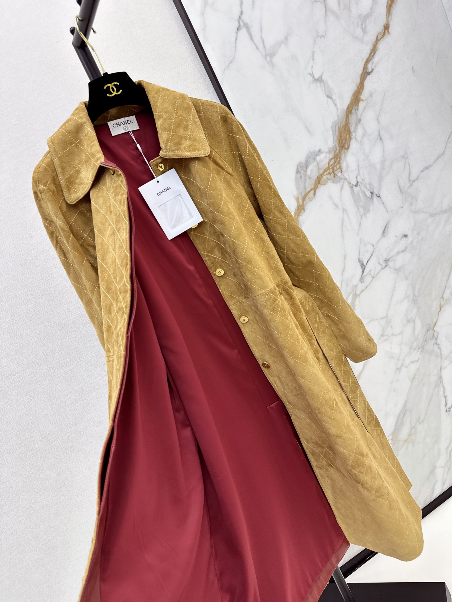 Chan 26fw suede fleece belted long jacket