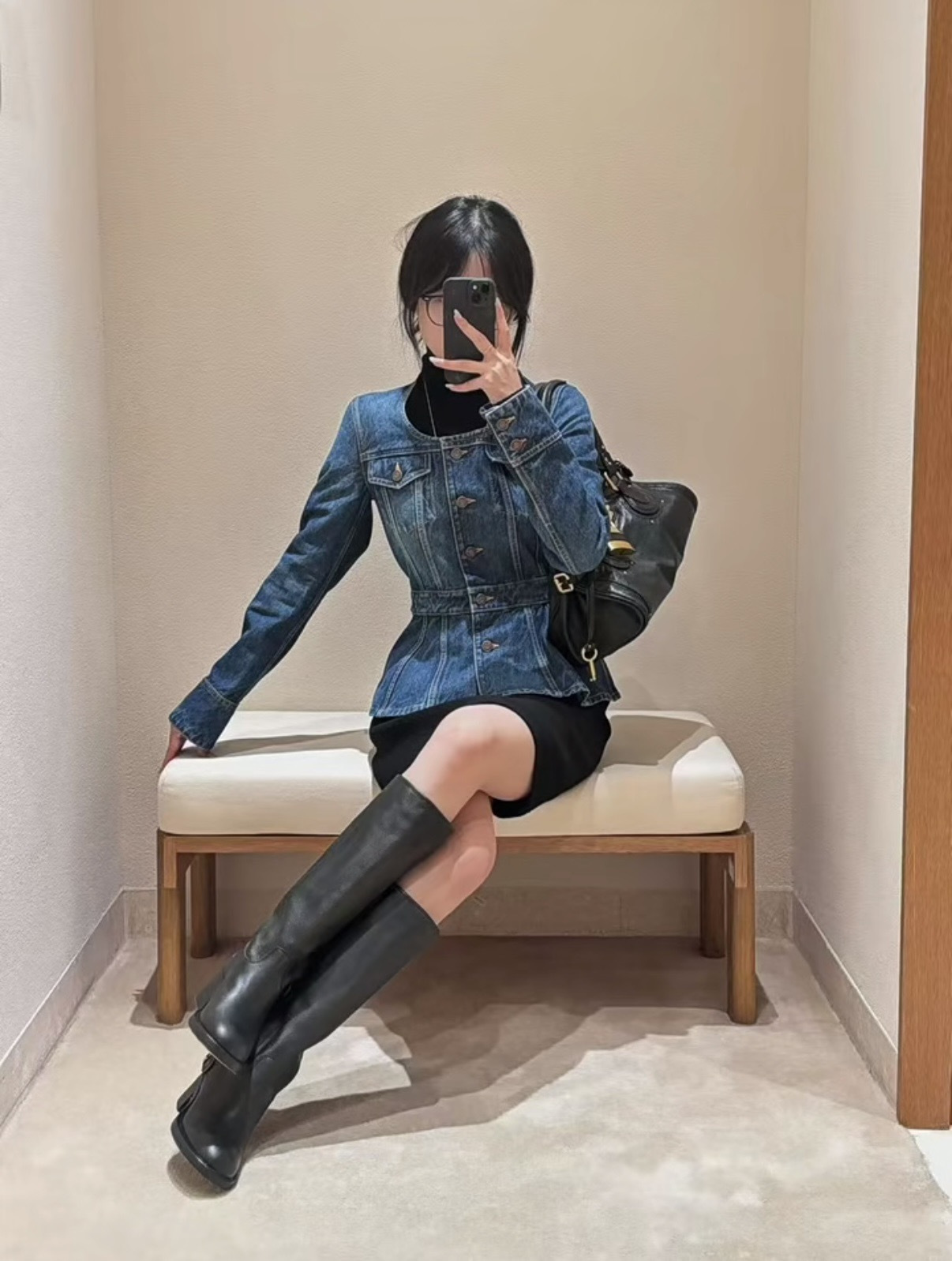Chol 26fw ruffle denim jacket