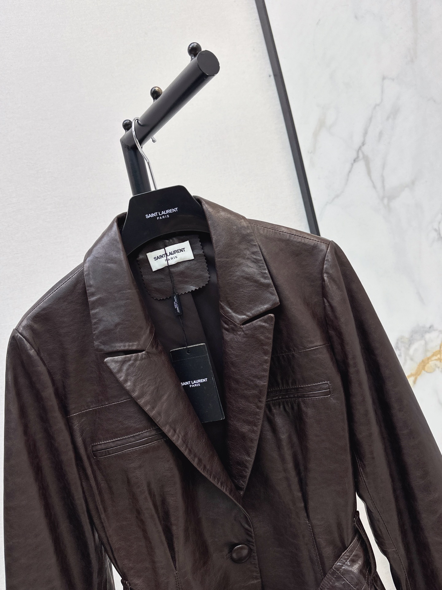 Sain 26fw belted leather jacket