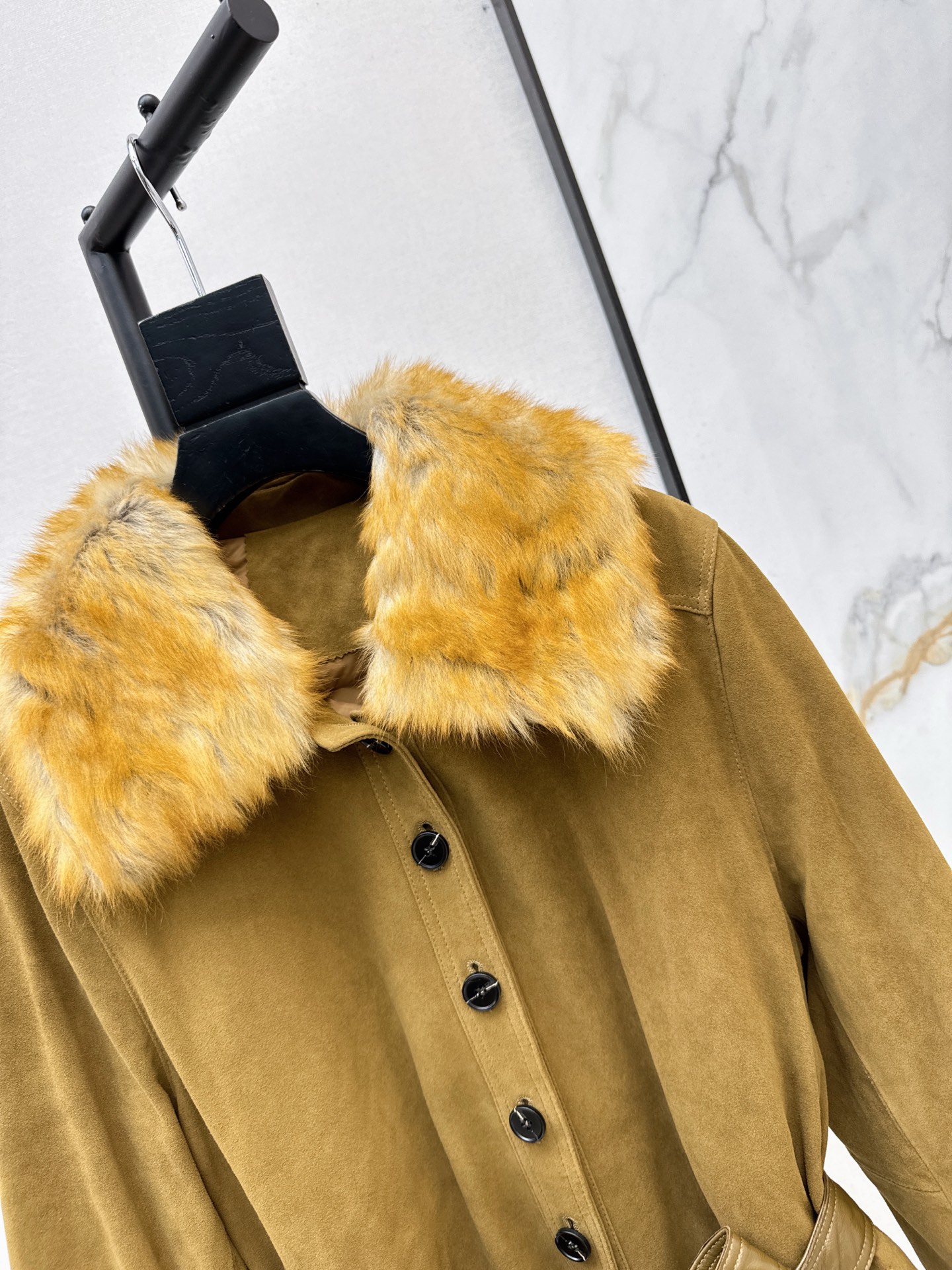 Sain 26fw suede fleece belted leather jacket