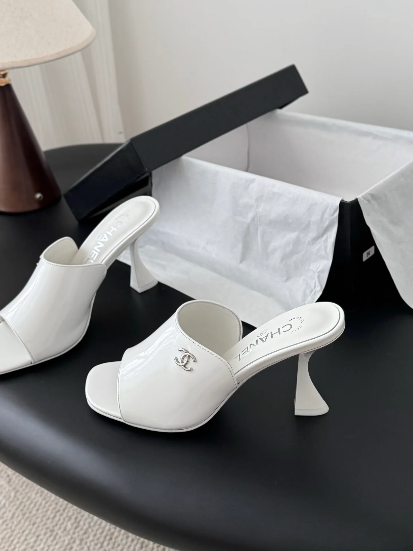 Chan 25fw high heeled slides sandals