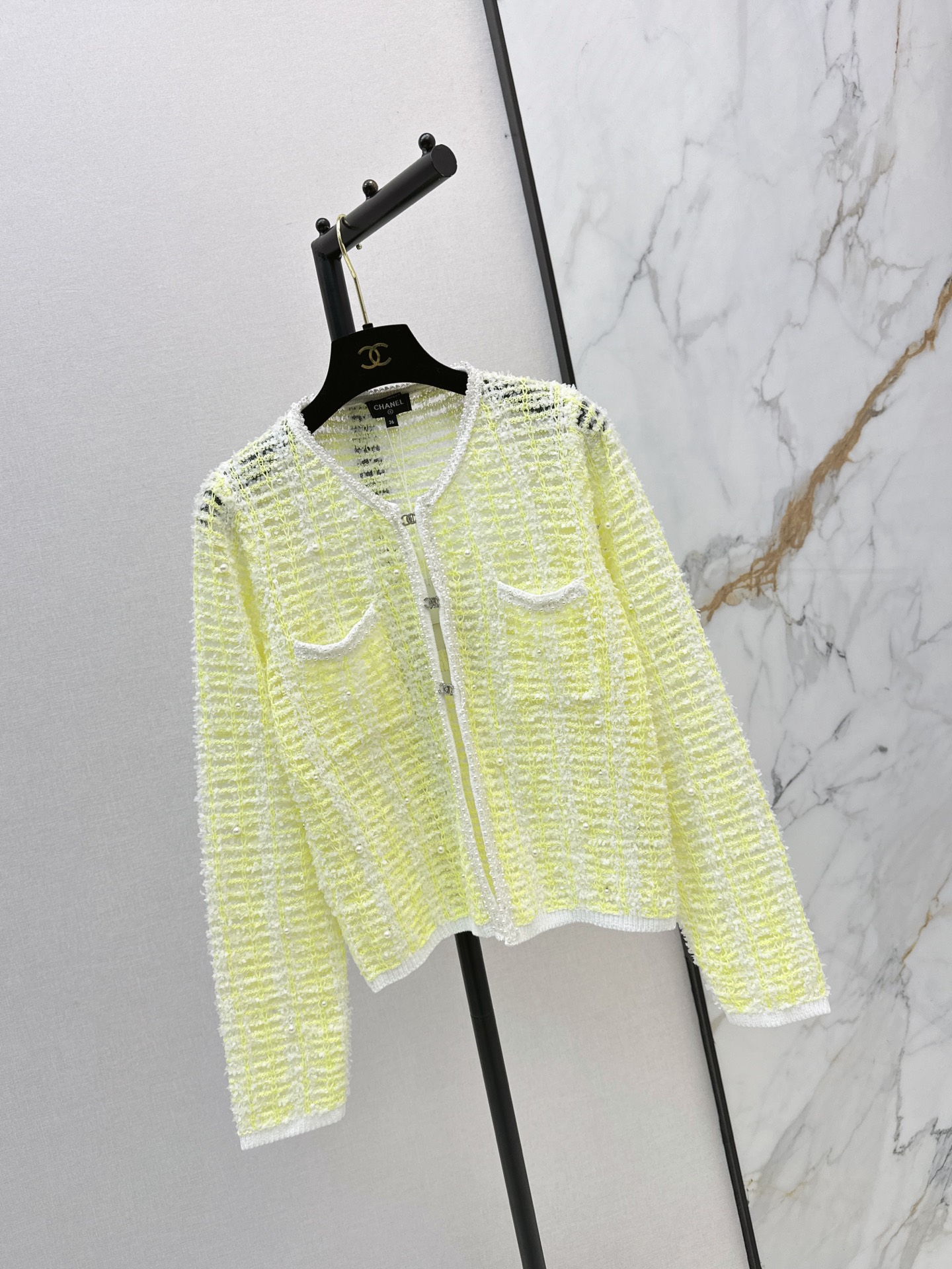 Chan 26fw beading hollow knit cardigan