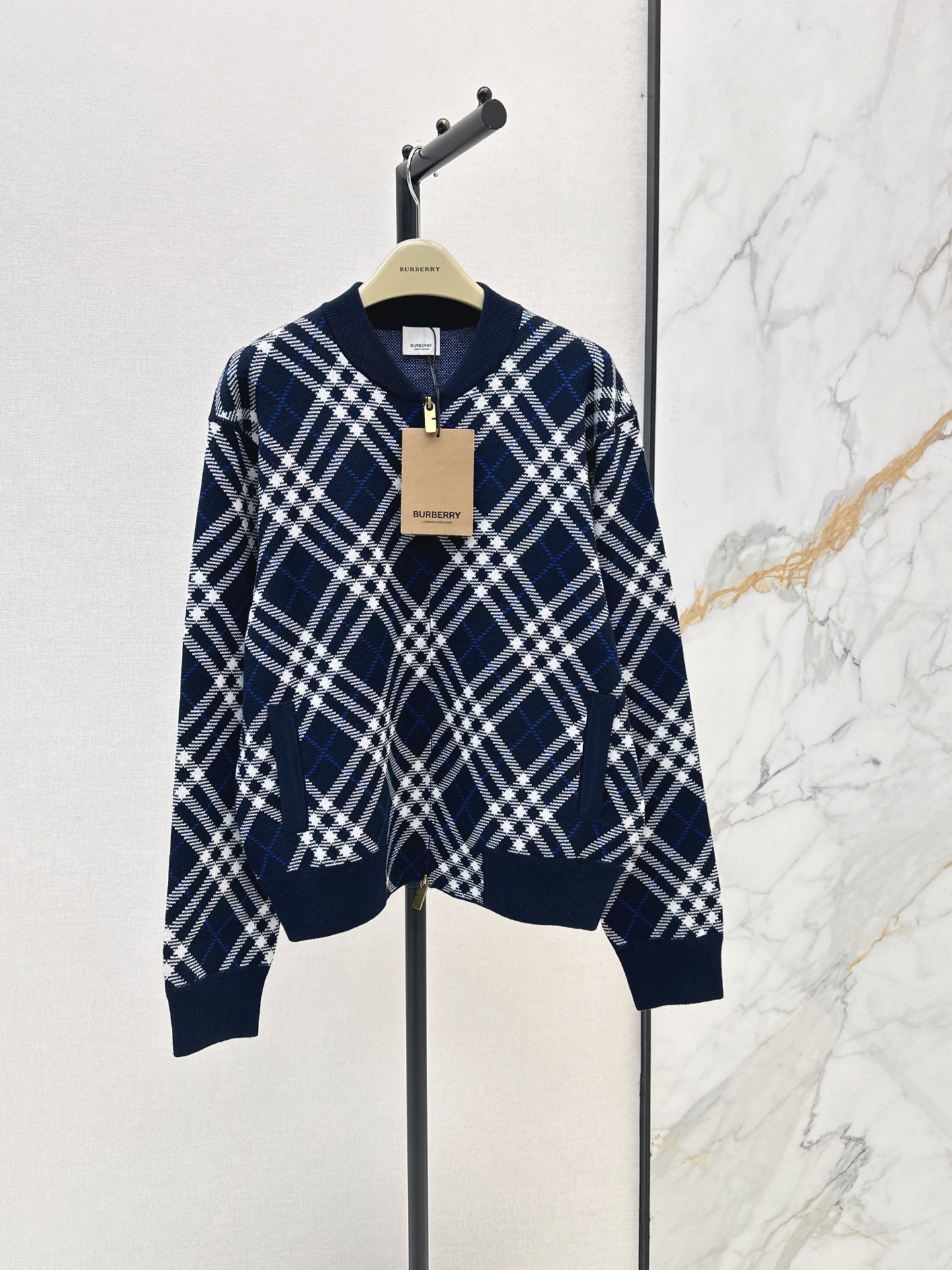 Bur 26fw check knit cardigan