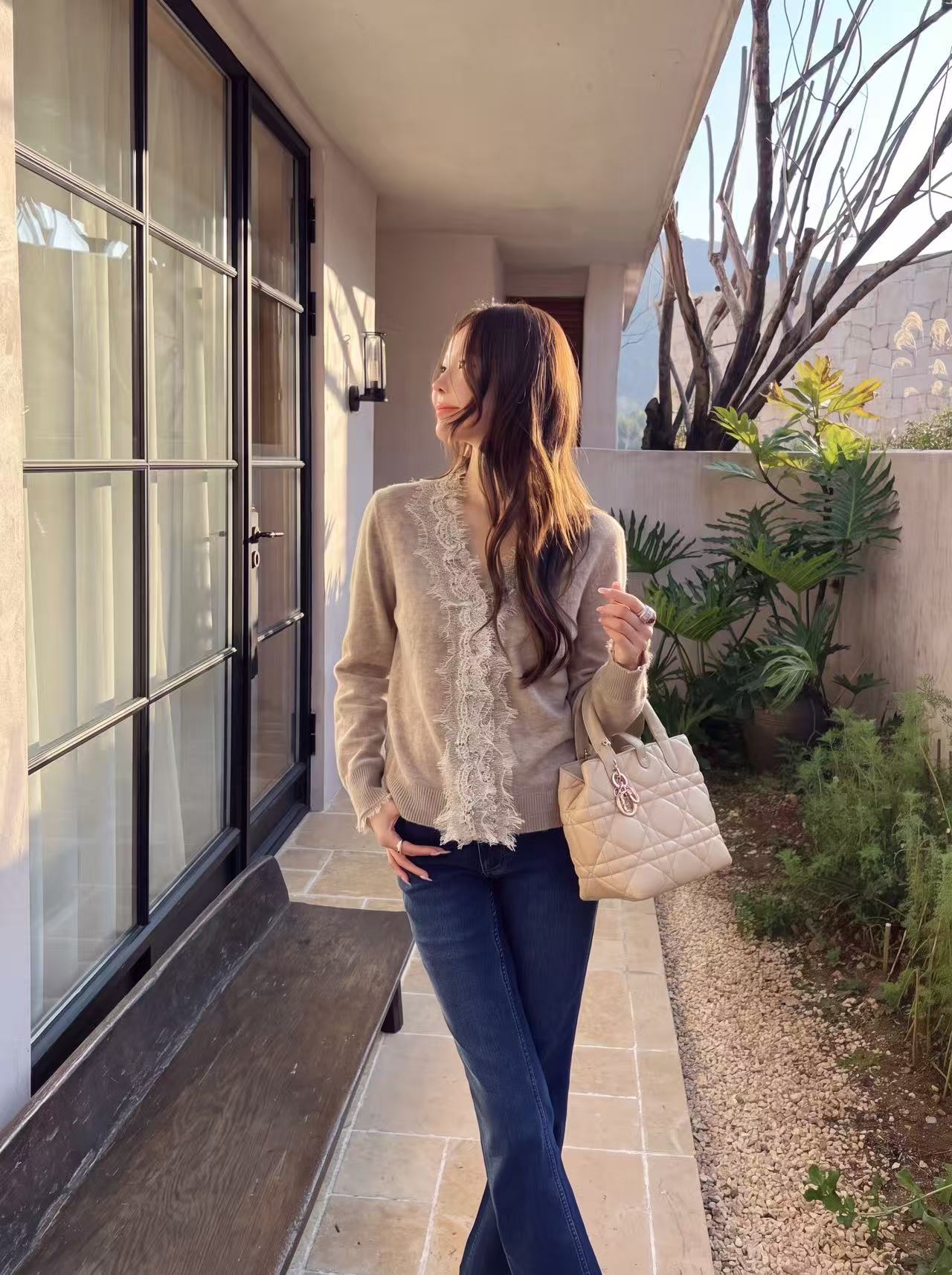 ES 26fw lace contract knit cardigan