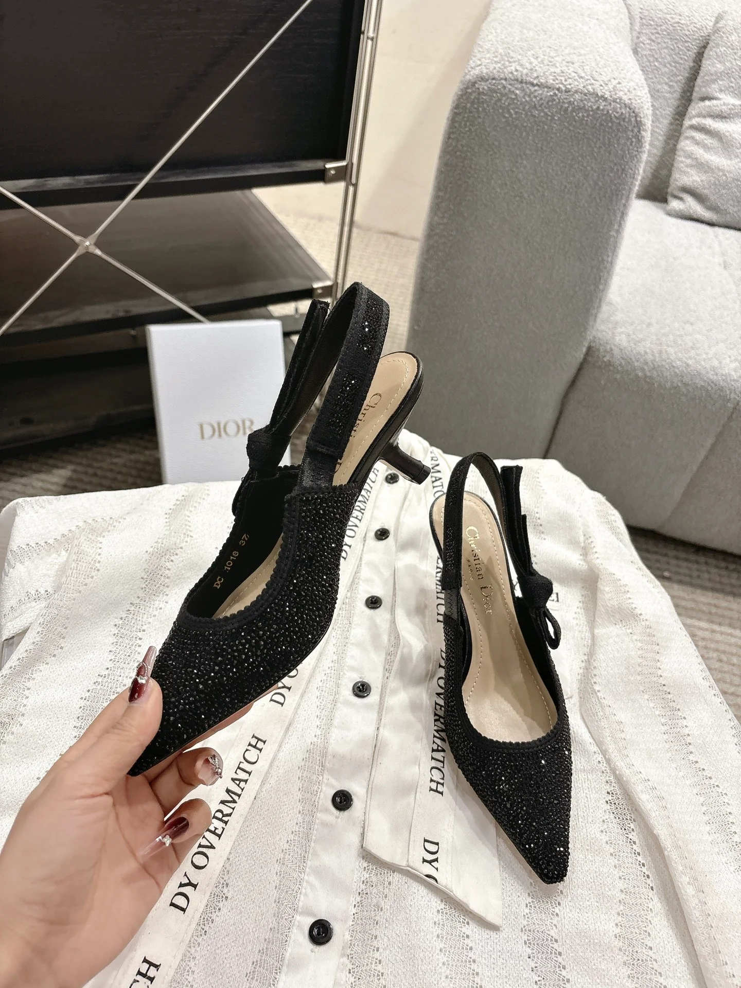 CD 25fw rhinestone kitten slingback heels