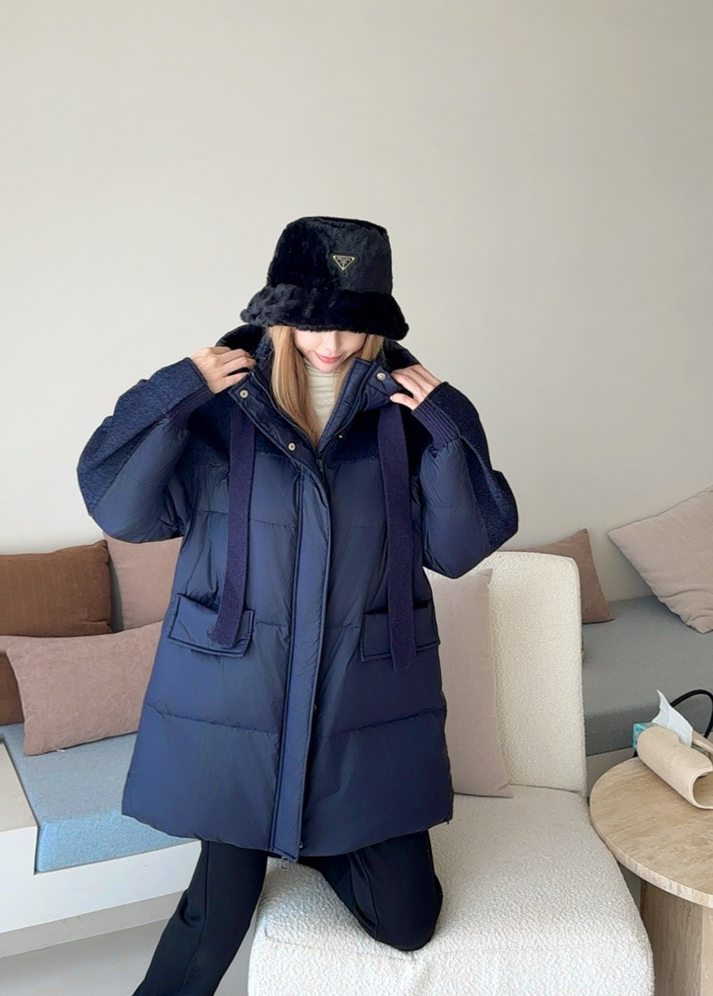 Max 26fw knit contract hooded down jacket