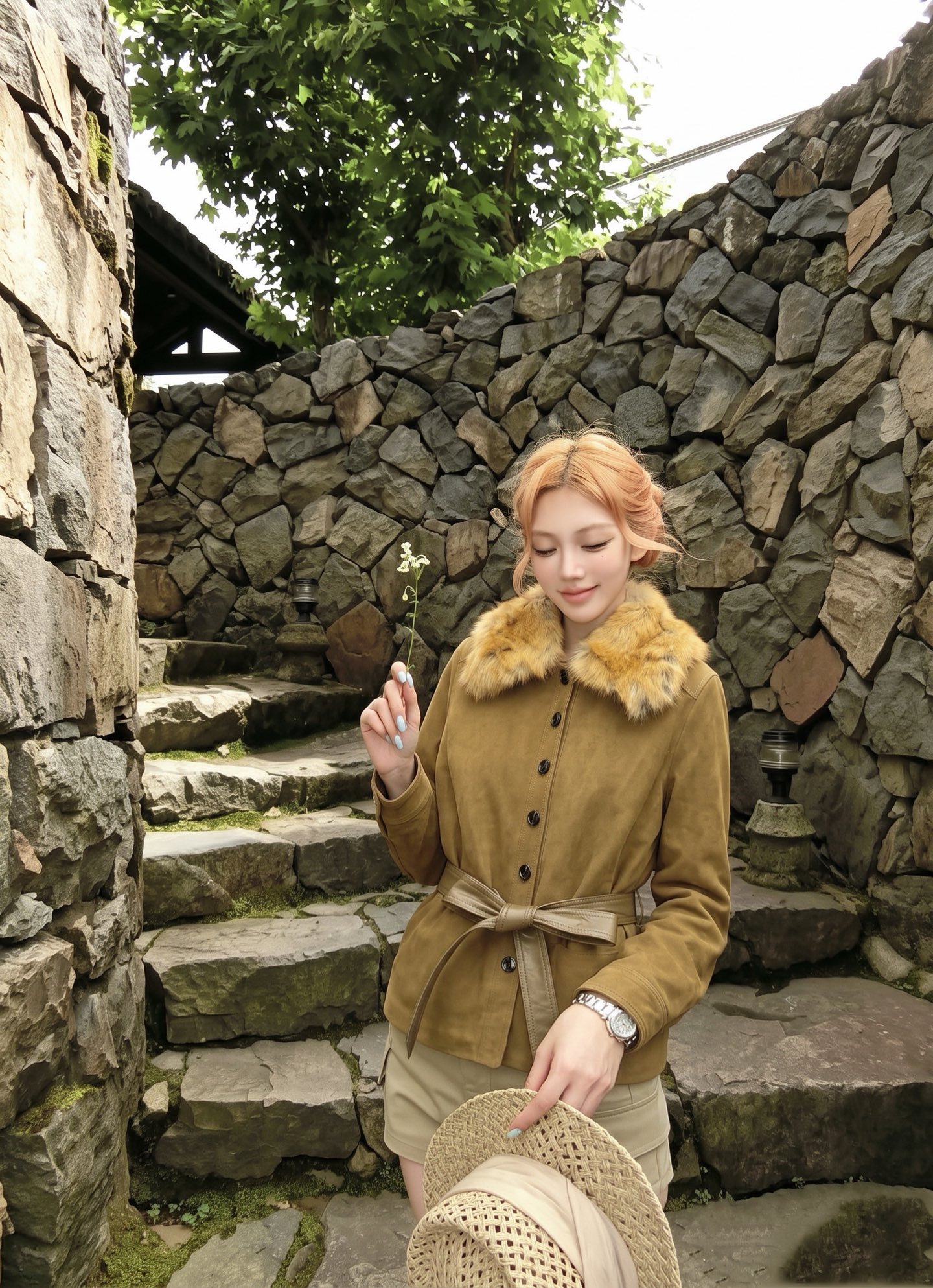 Sain 26fw suede fleece belted leather jacket