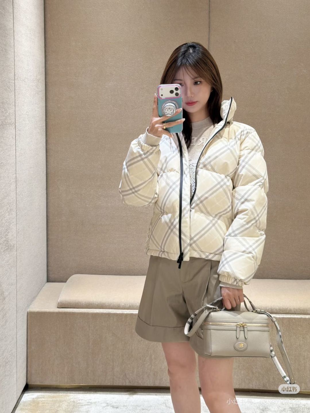 Bur 26fw check cropped down jacket