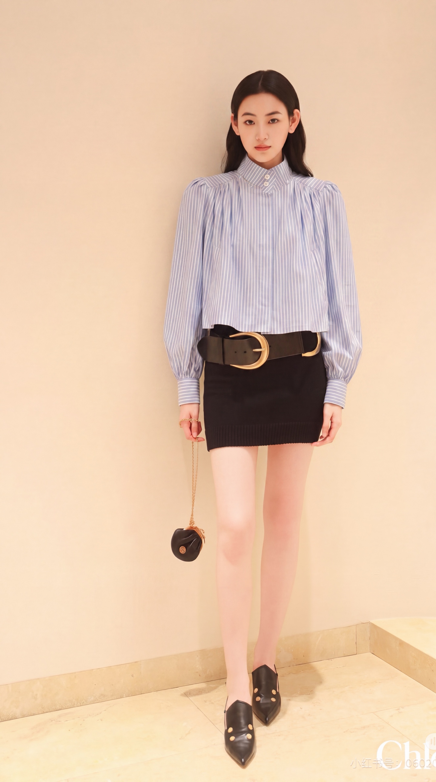 Chol 26fw stand collar stripe shirt