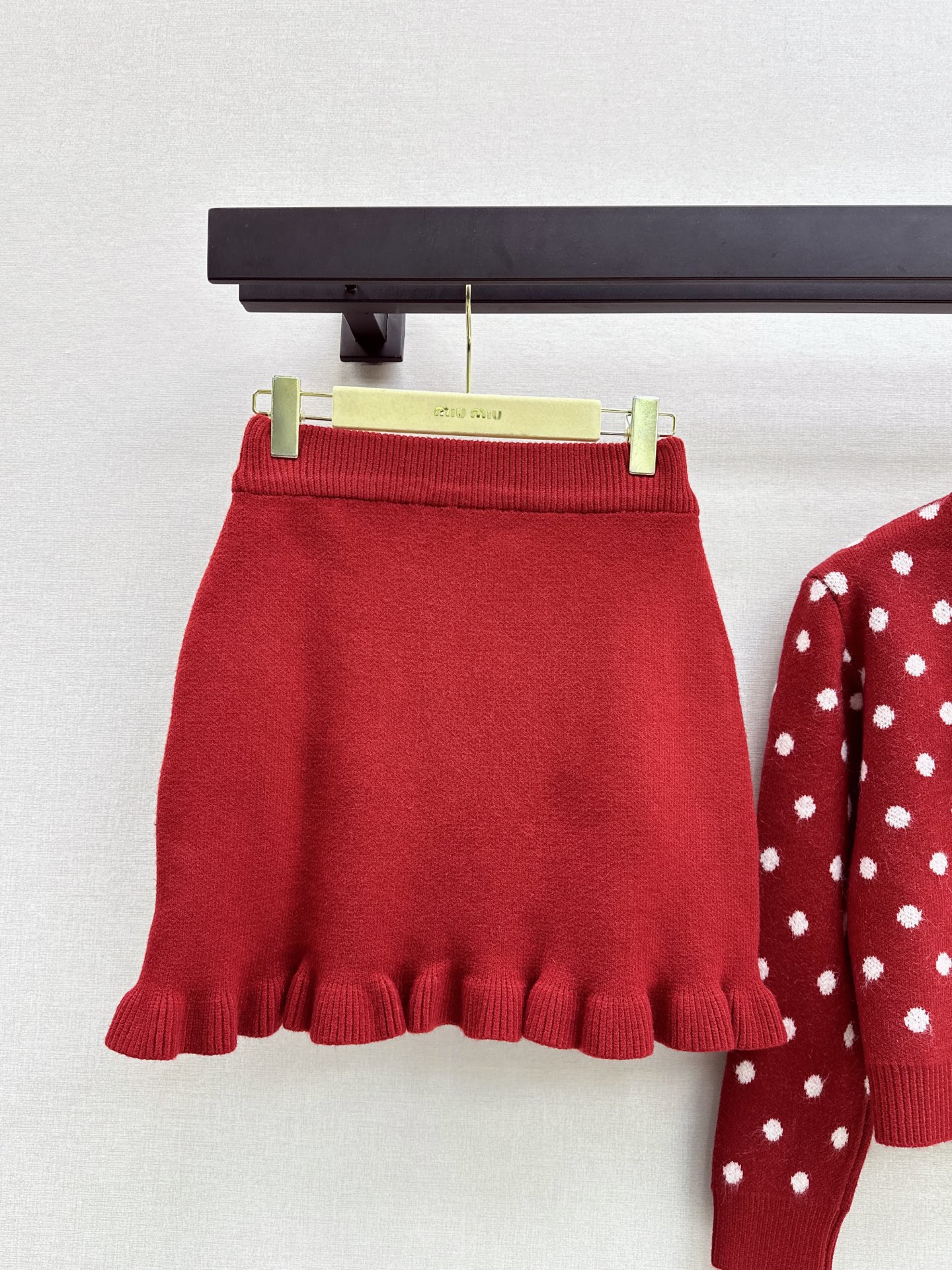 Miu 26fw polka-dot knit cardigan skirt sets