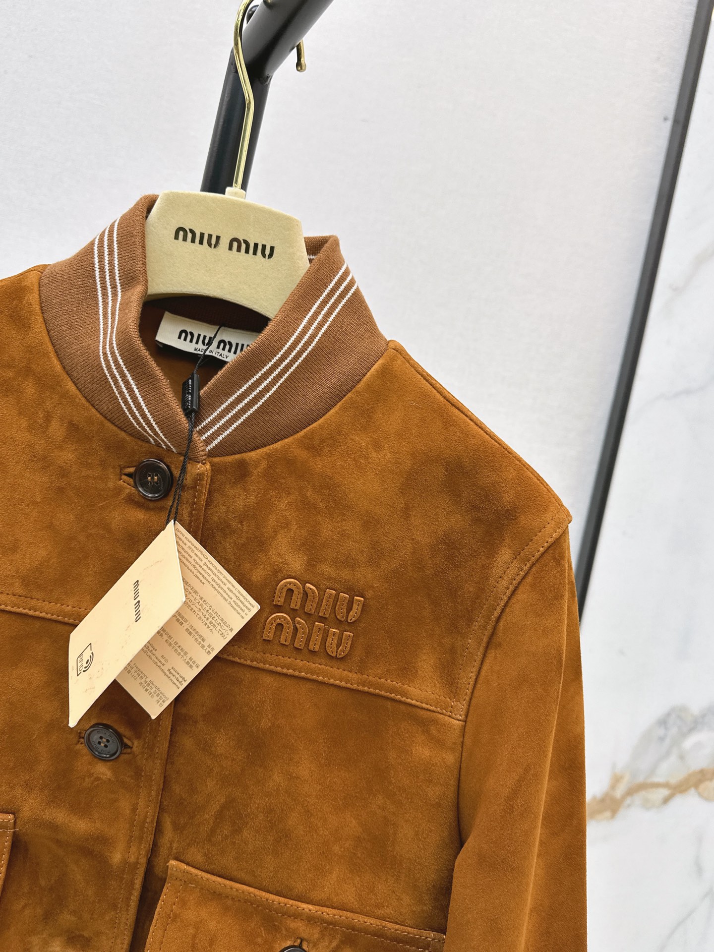 Miu 26fw cropped suede leather jacket