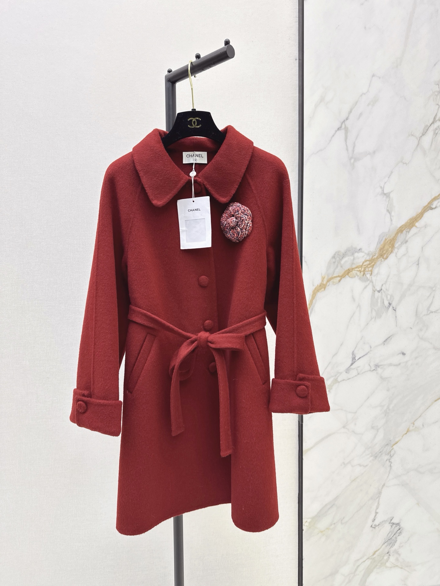 Chan 26fw 3d floarl belted overcoats