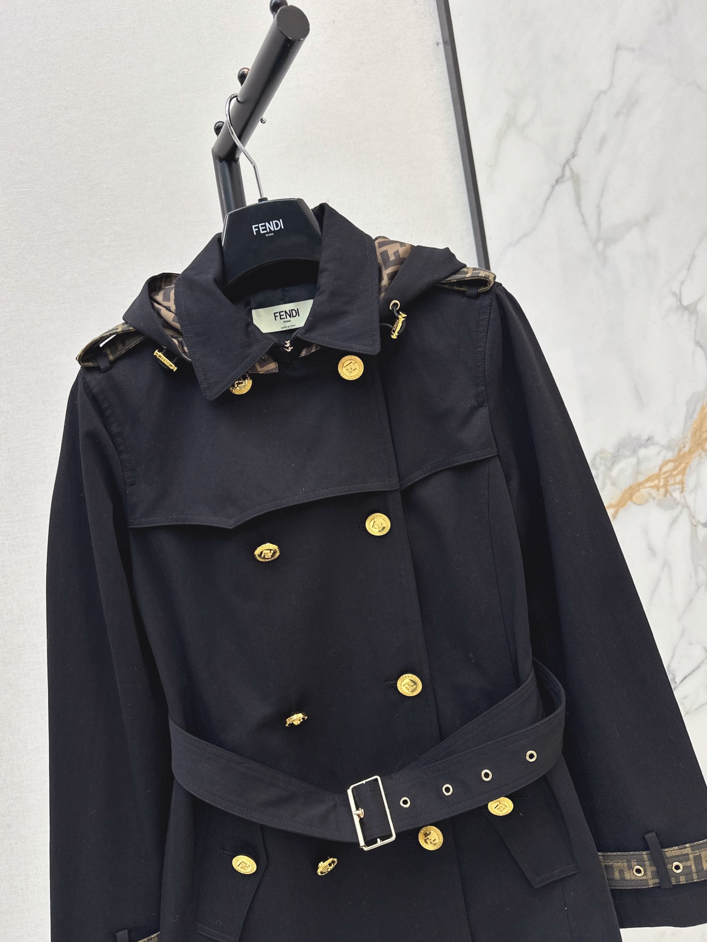 Fen 26fw hooded belted trench coats