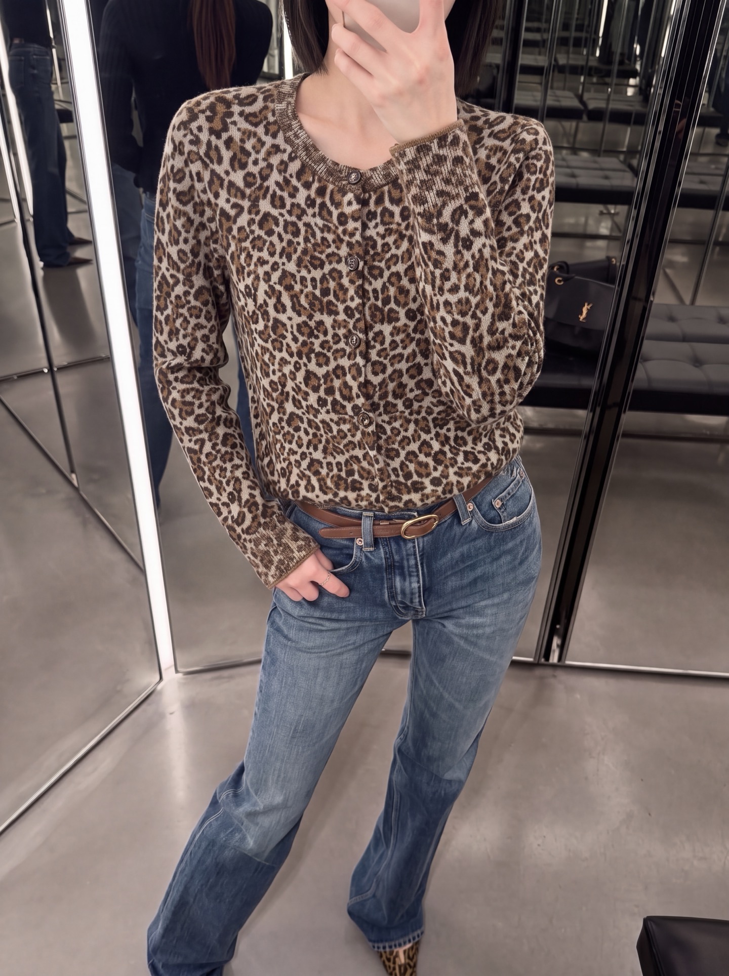 Sain 26fw leopard jacquard knit cardigan