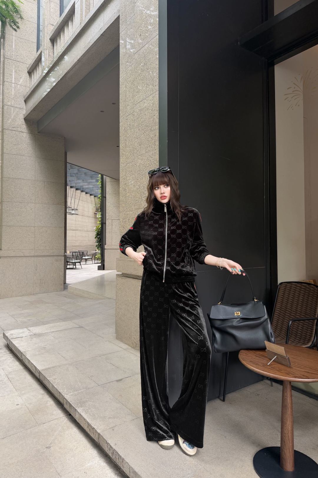 Guc 26fw velvet jacket straight-leg pants sets