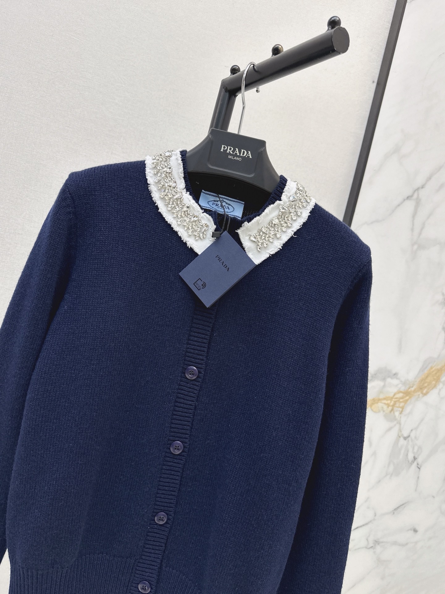 Pra 26fw rhinestone knit cardigan