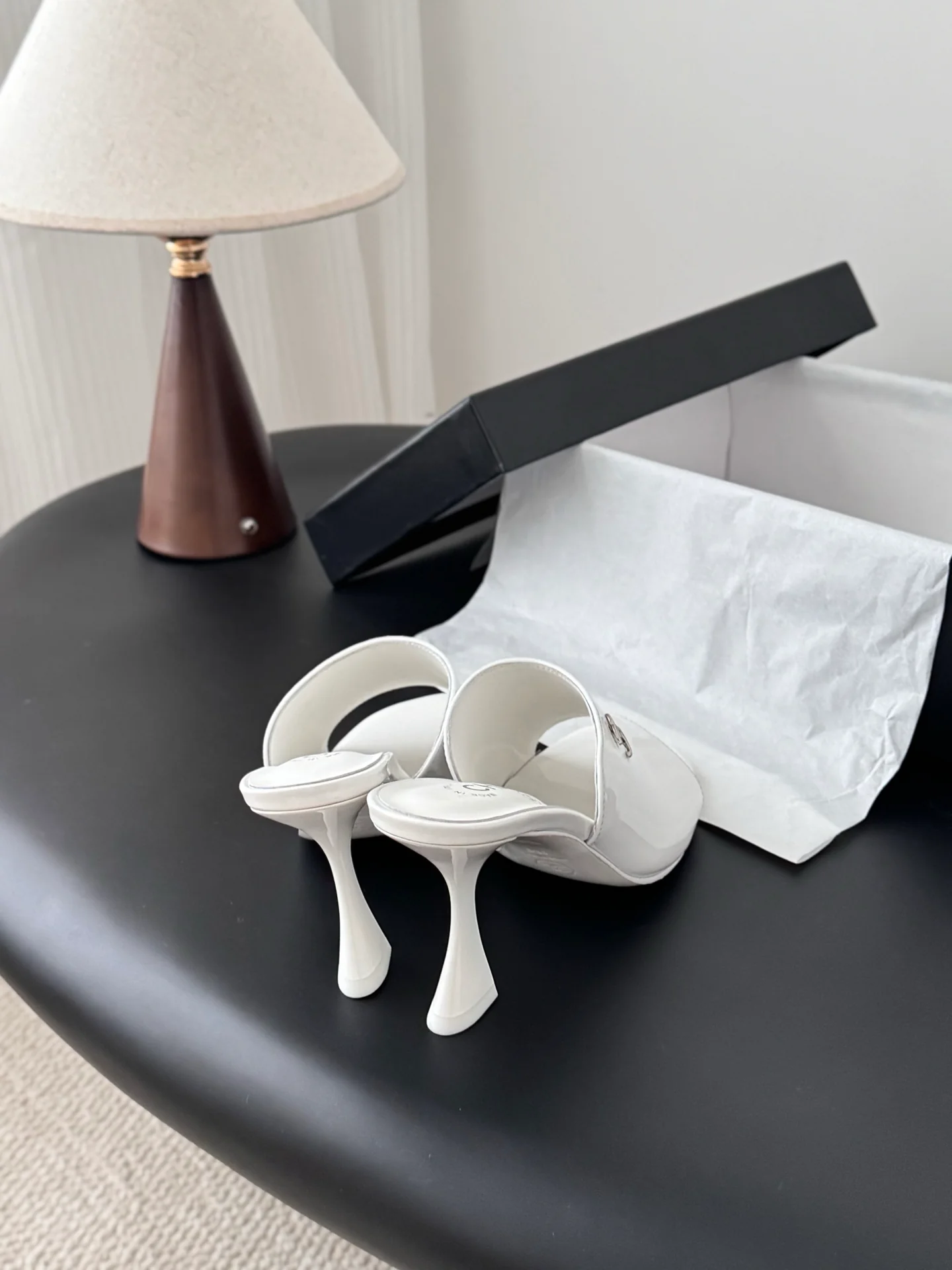 Chan 25fw high heeled slides sandals
