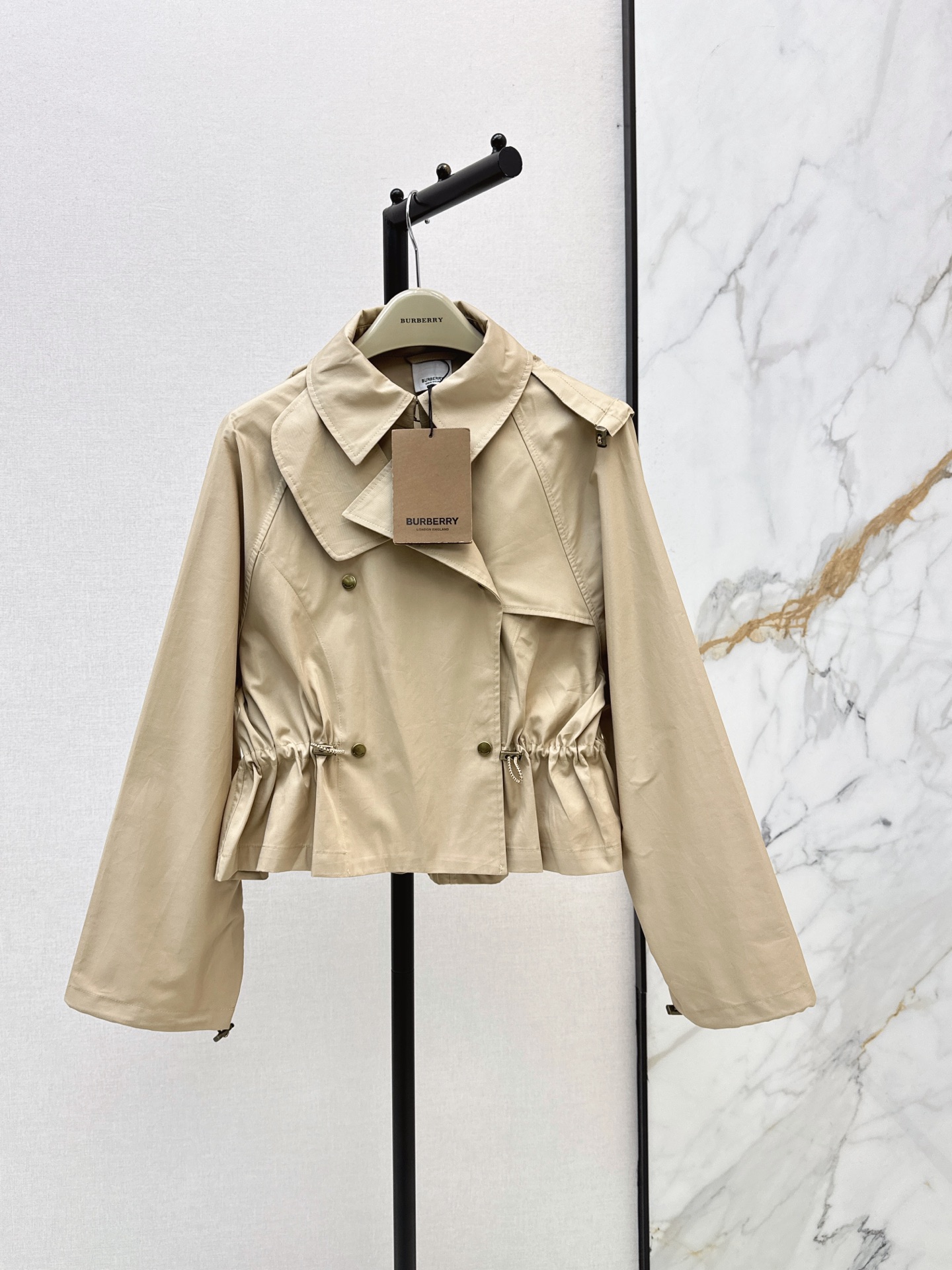 Bur 26fw cropped drawstring hooded trench coats