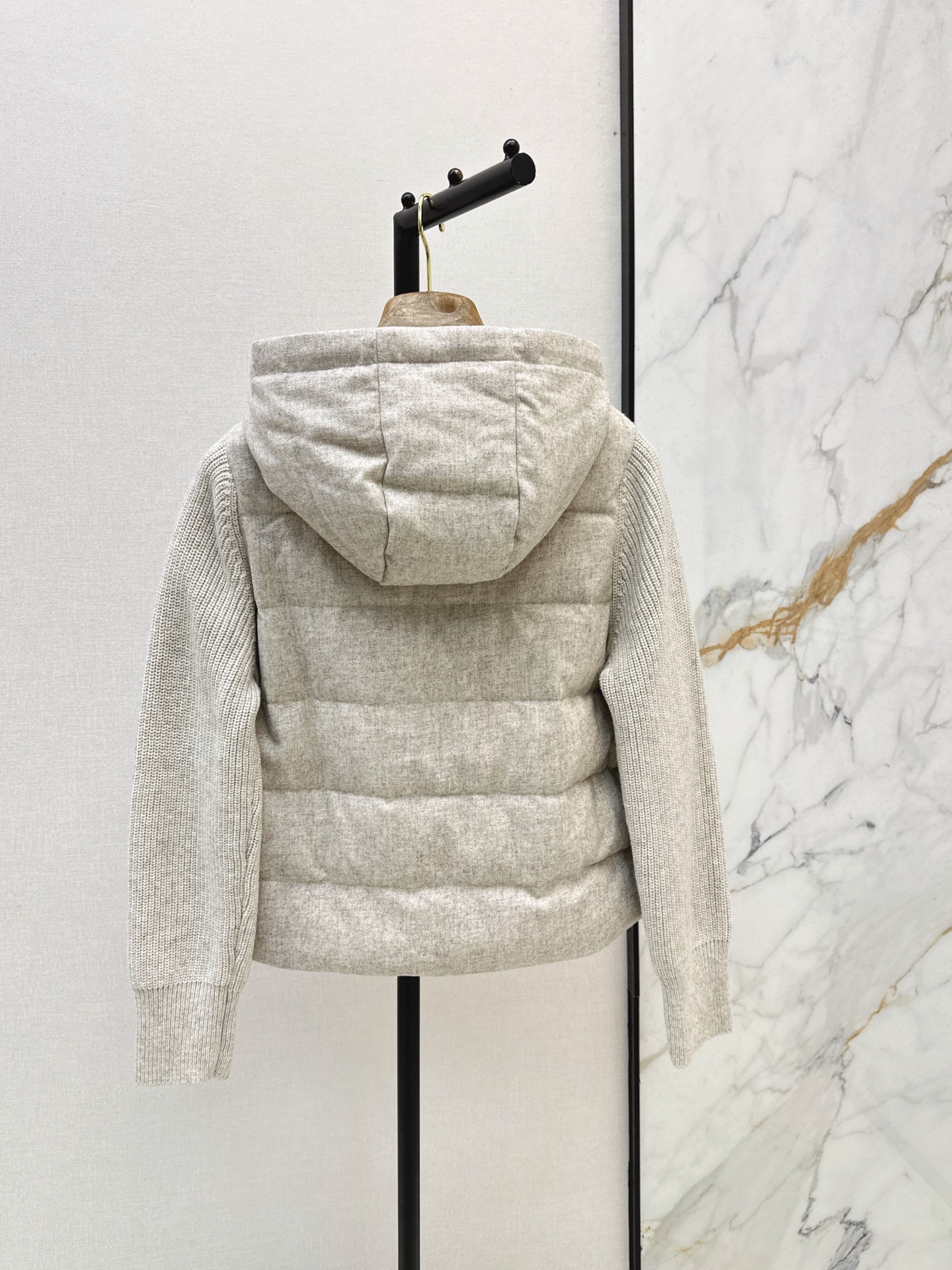 Brun 26fw knit contaract hooded down jacket