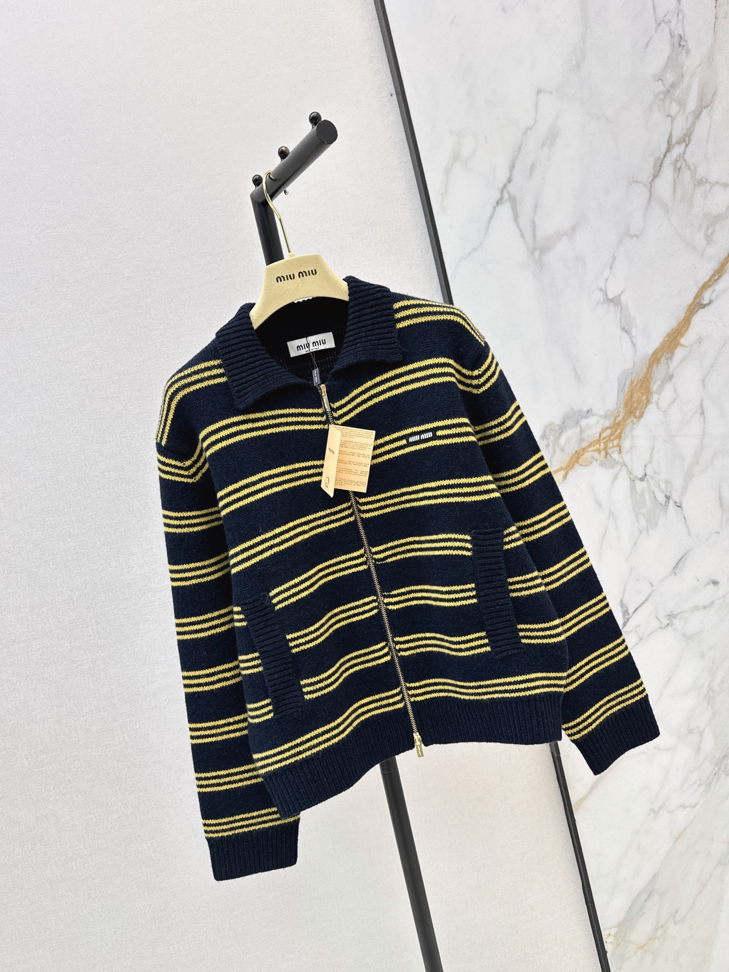 Miu 26fw stripe zipper cardigan