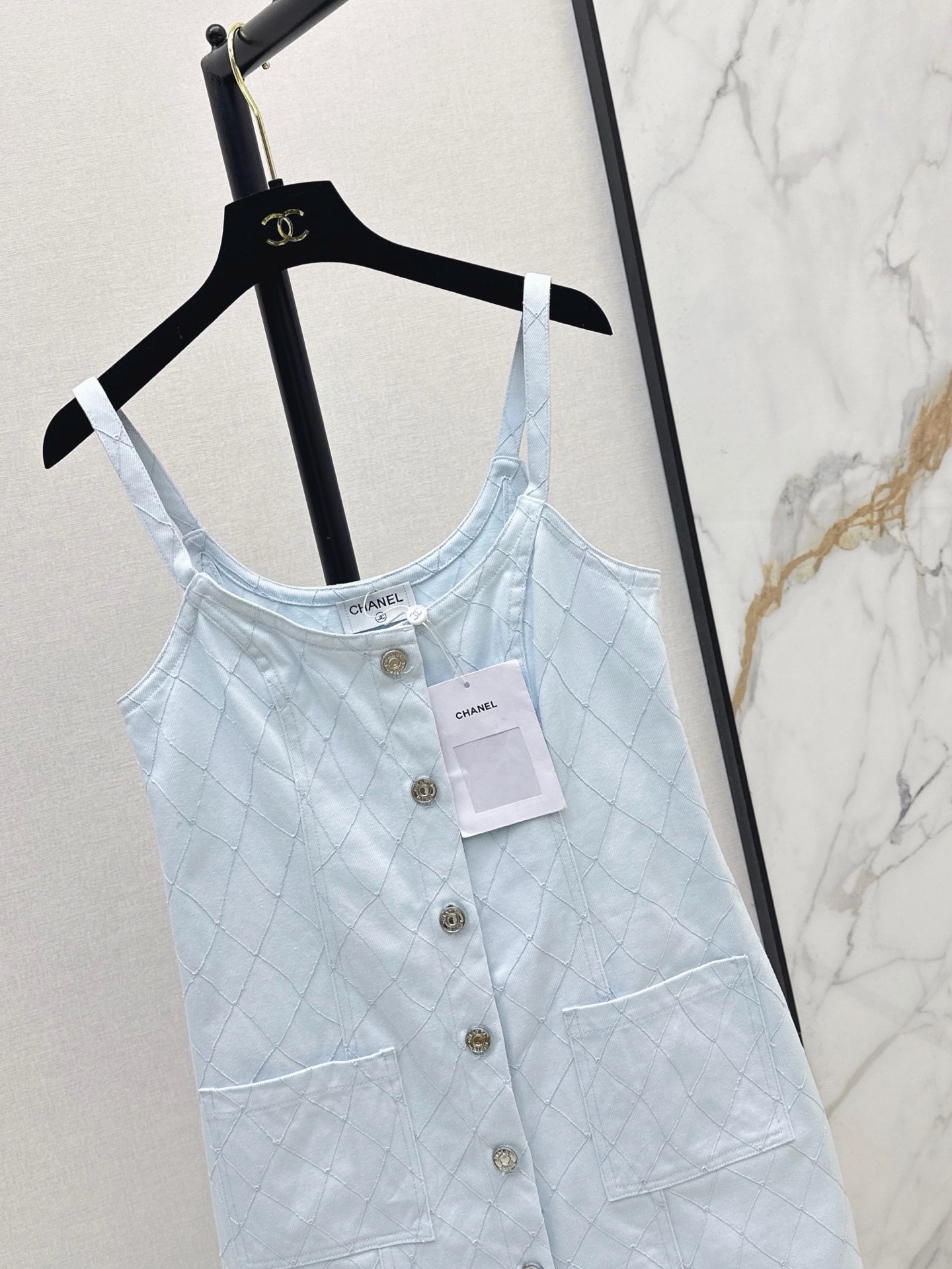 Chan 26ss denim embroidery slip dress