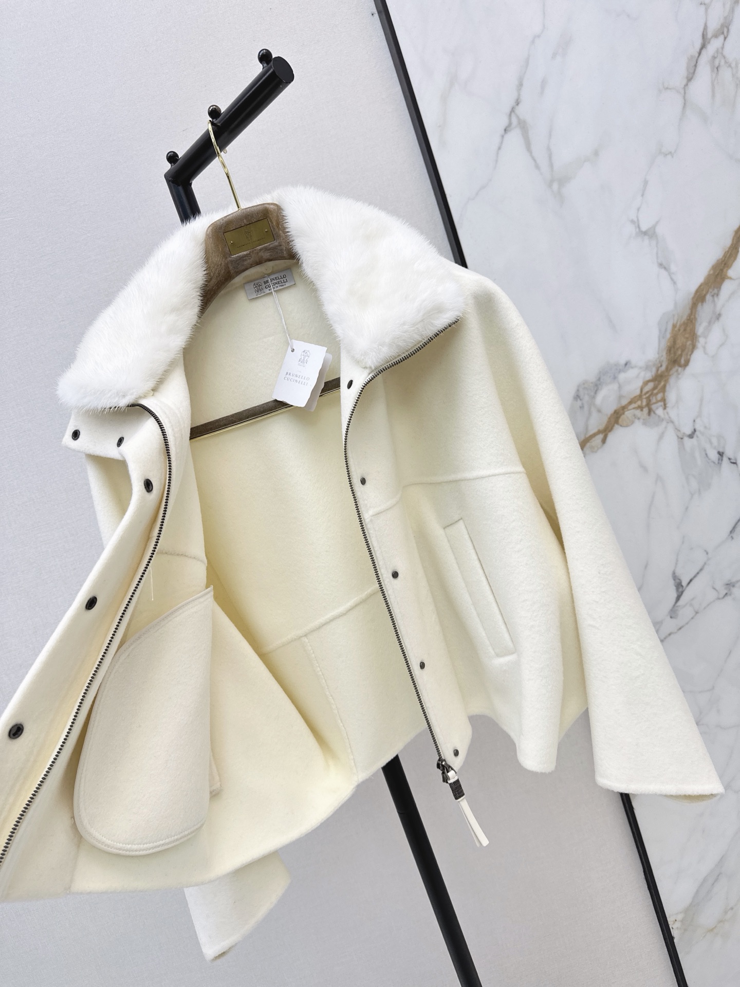 Brun 26fw fur-trim wool jacket