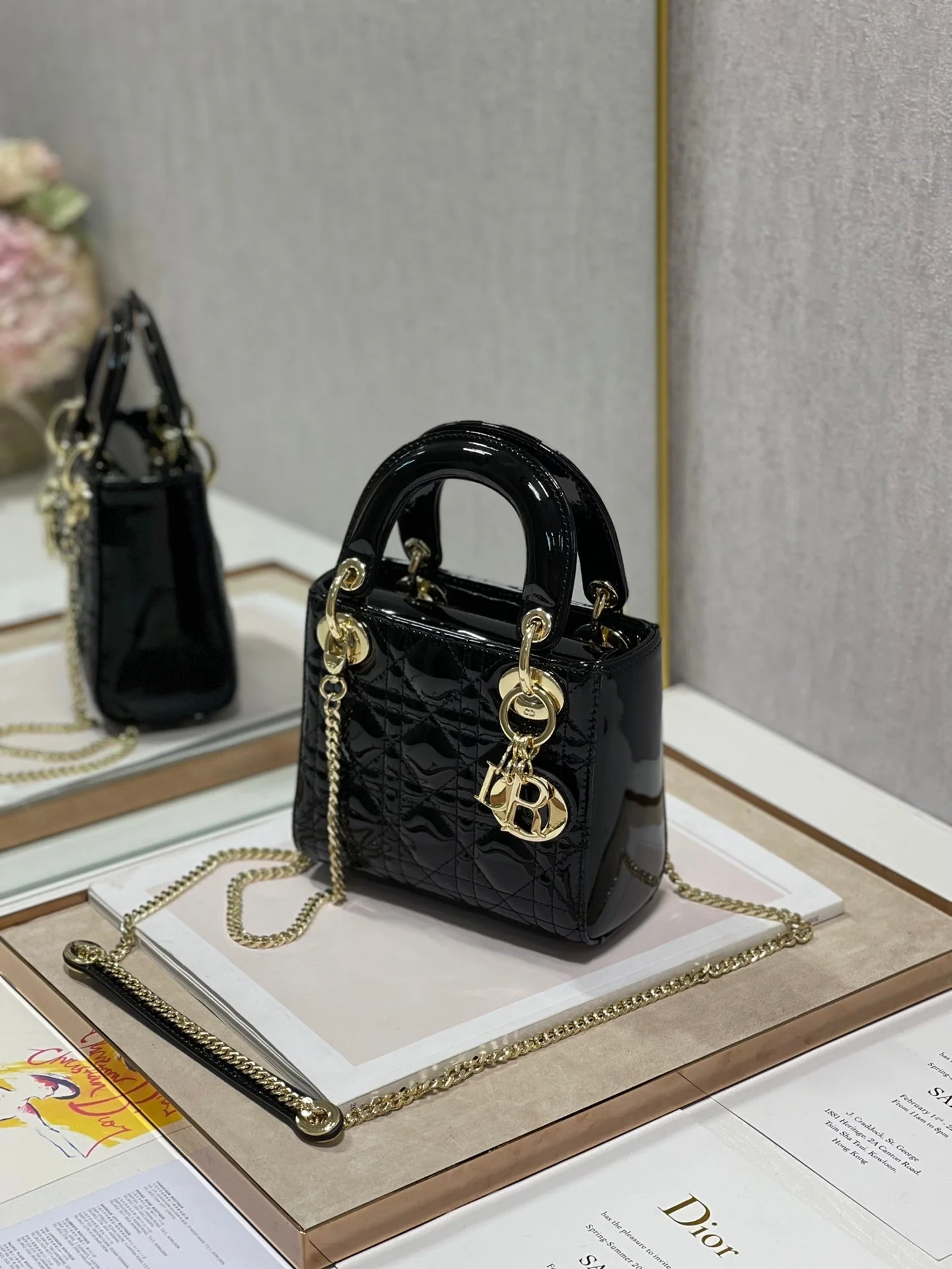 DO Mini & Small Lady Bag Black Patent Cannage Calfskin