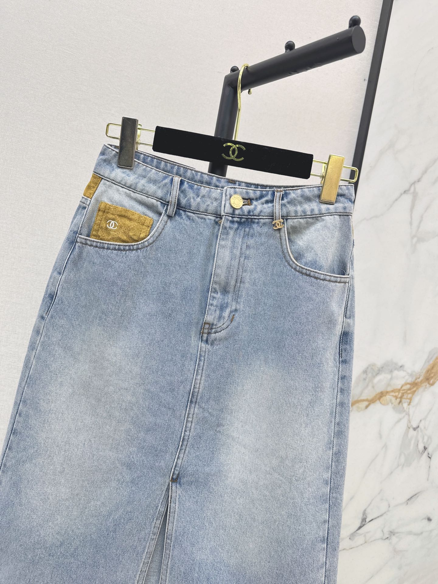 Chan 26fw suede contract denim skirt
