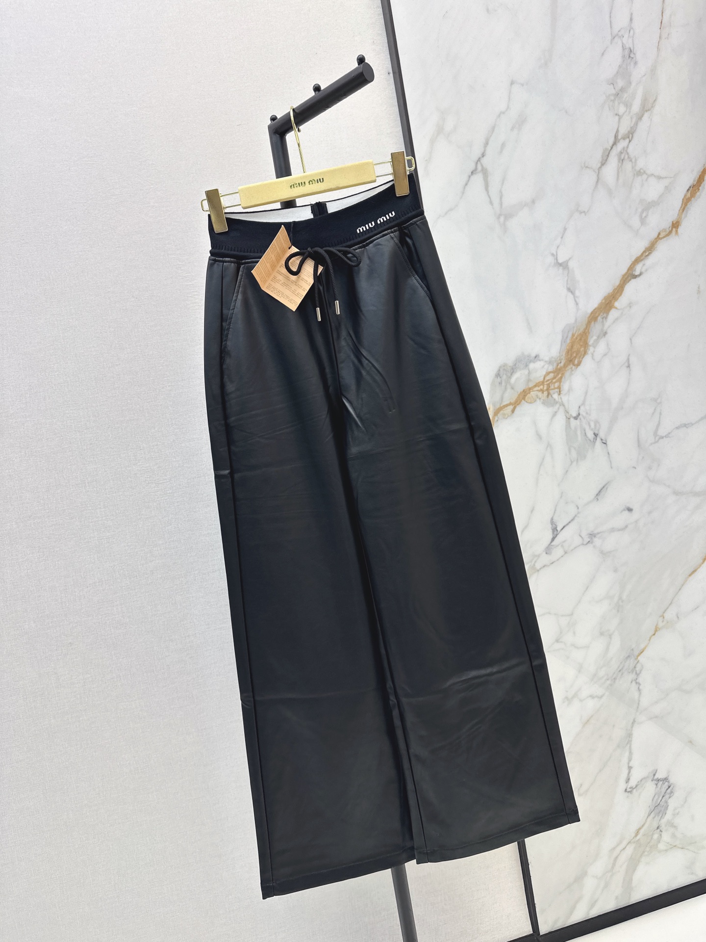 Miu 26fw pu drawstring pants