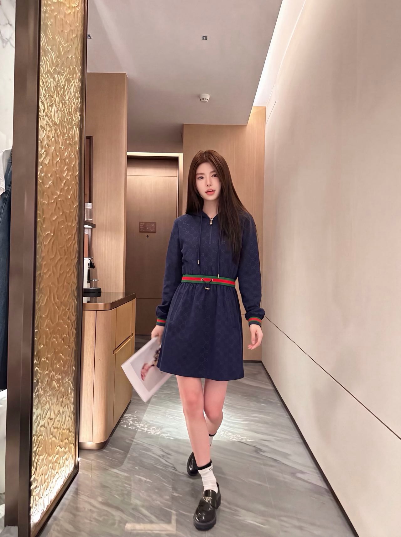 Guc 26fw jacquard hooded dress