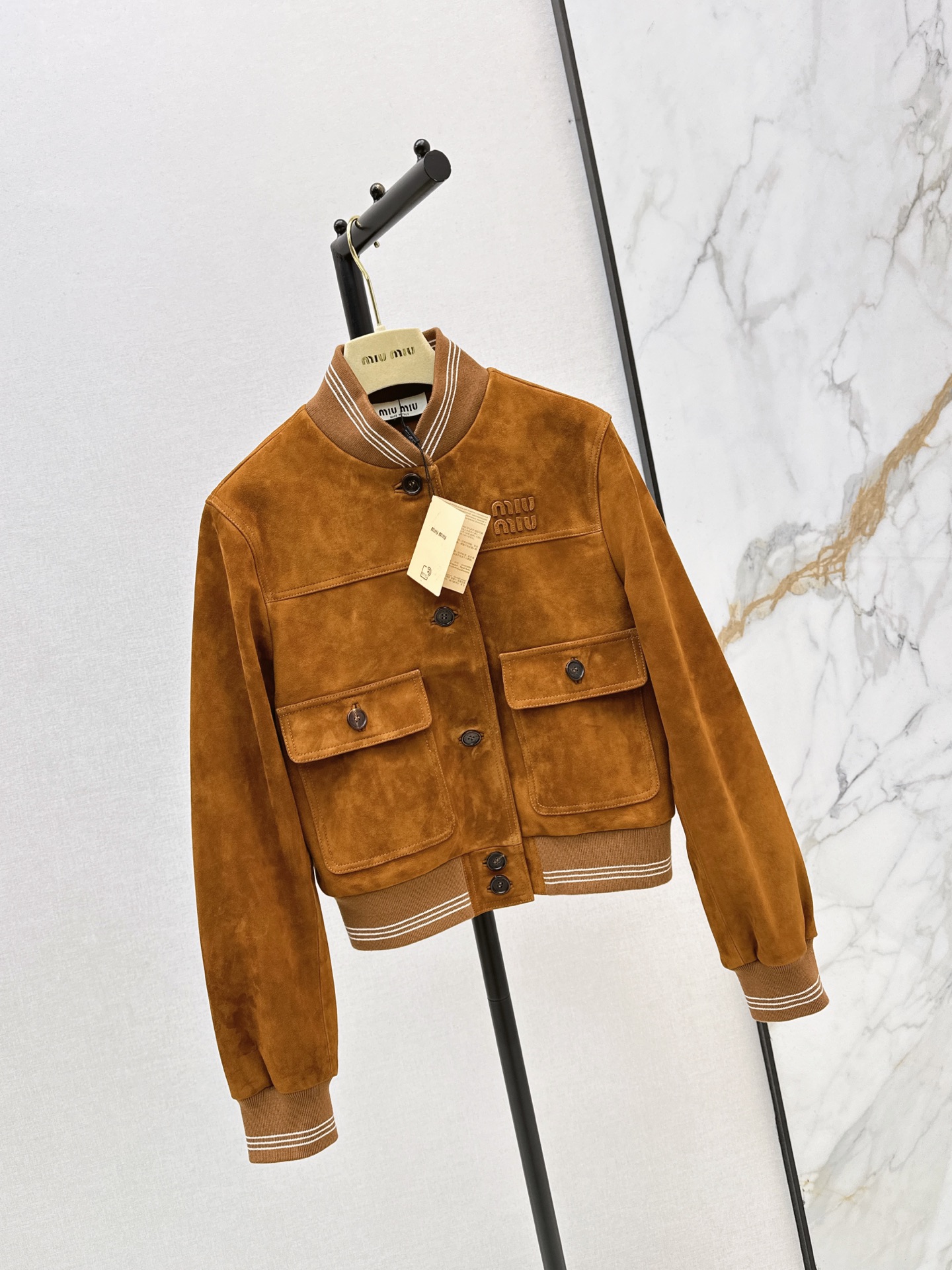 Miu 26fw cropped suede leather jacket