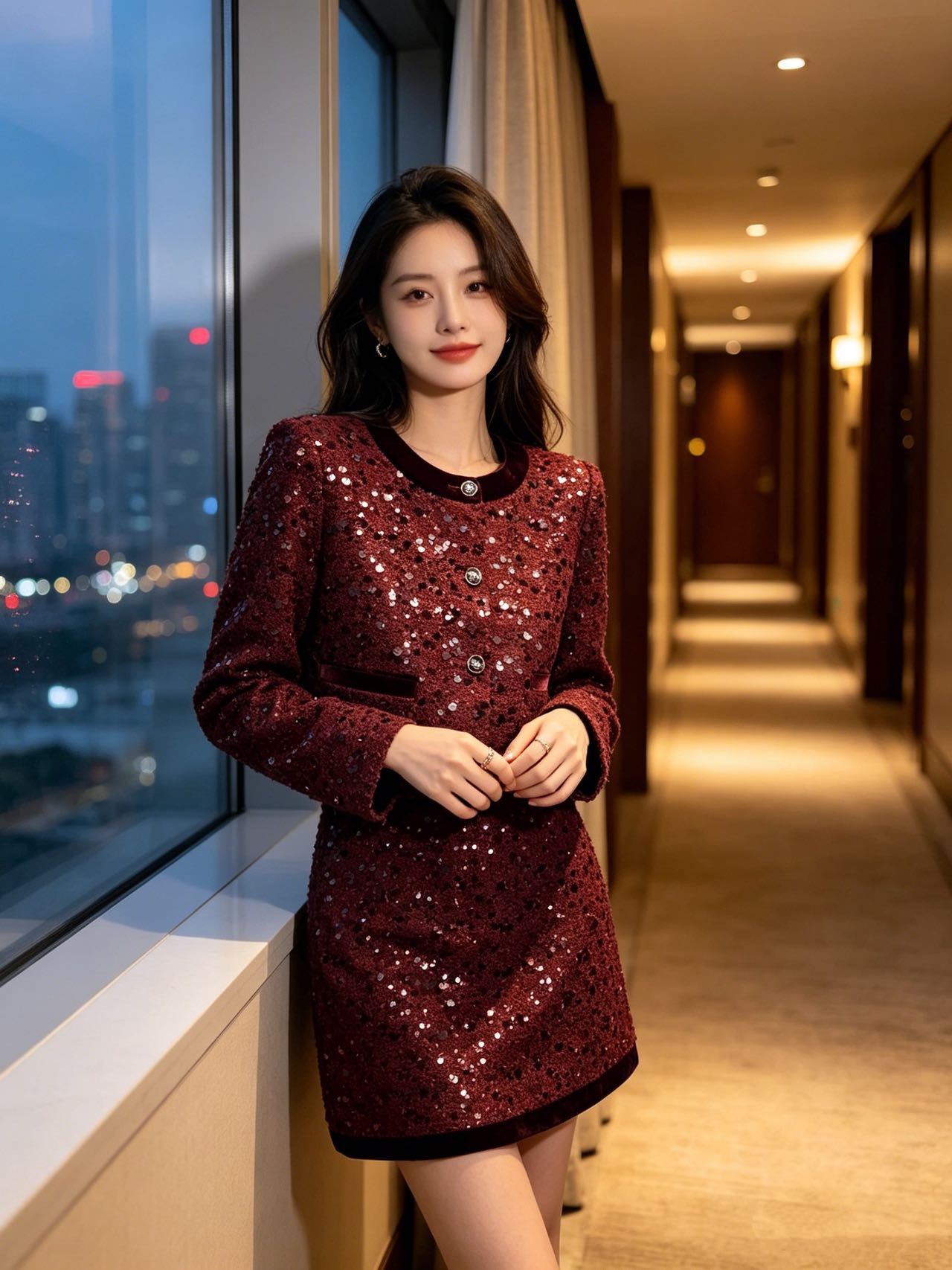 Chan 26fw tweed woven jacket A-line skirt sets