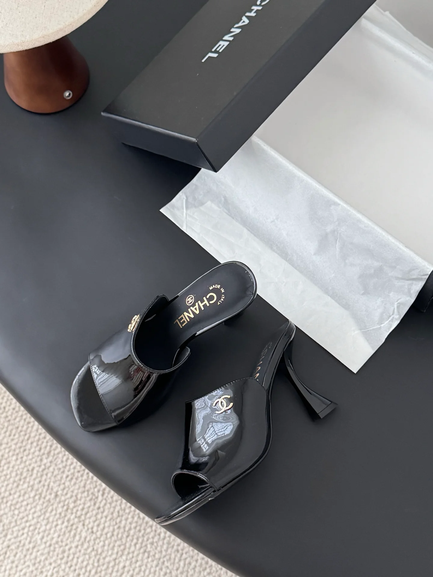 Chan 25fw high heeled slides sandals