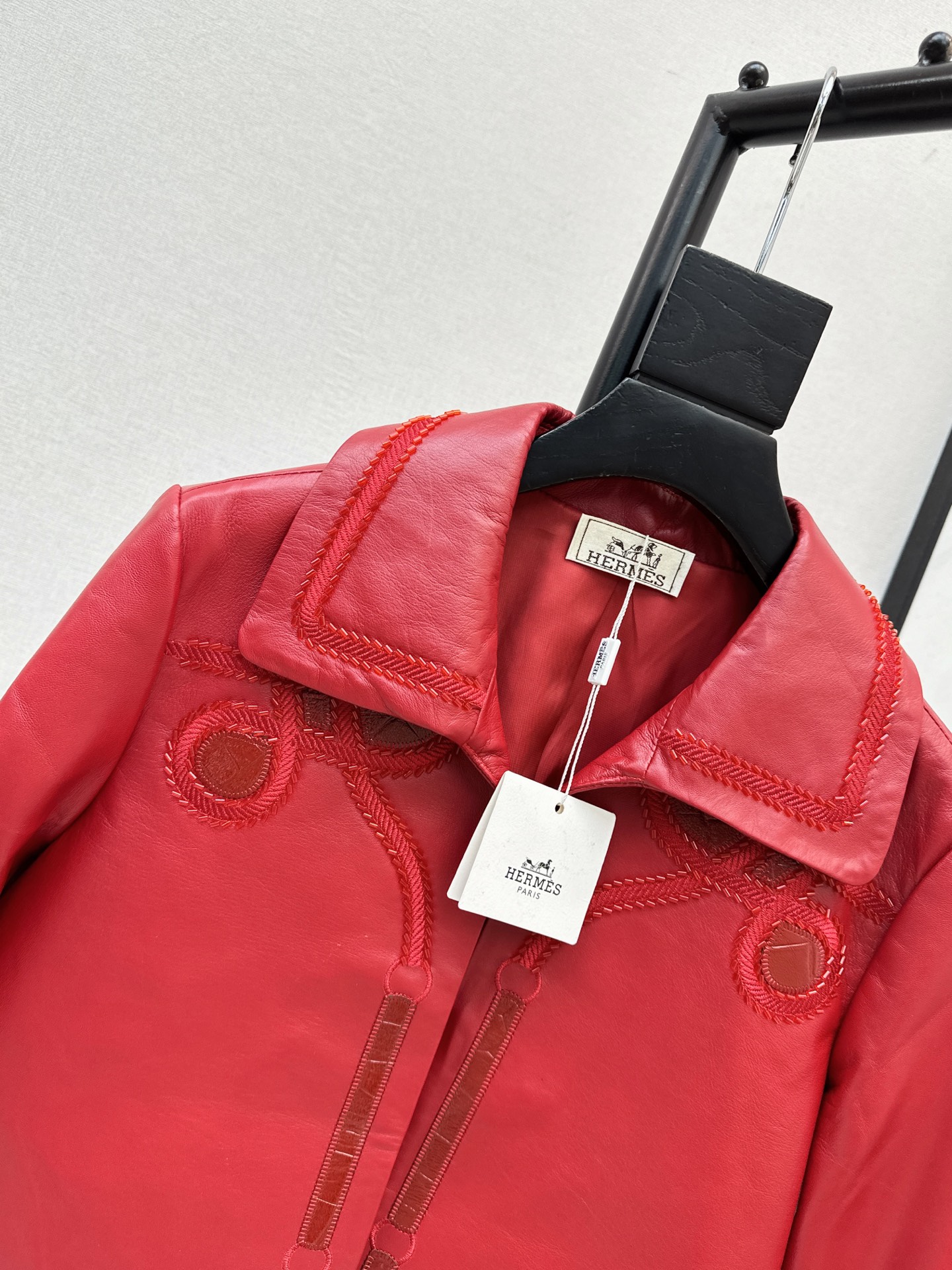 Her 26fw embroidery cropped leather jacket
