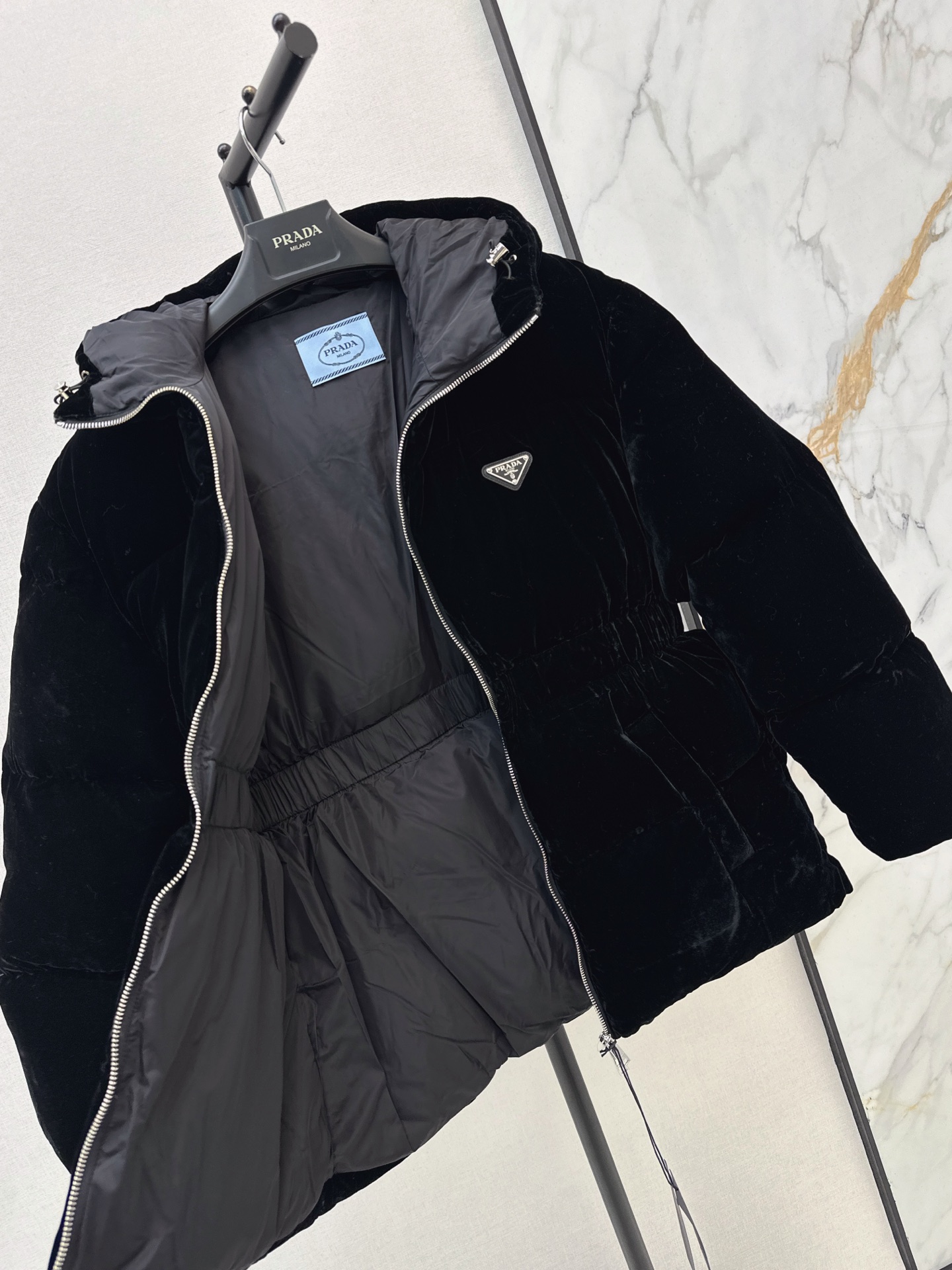 Pra 26fw hooded velvet down jacket