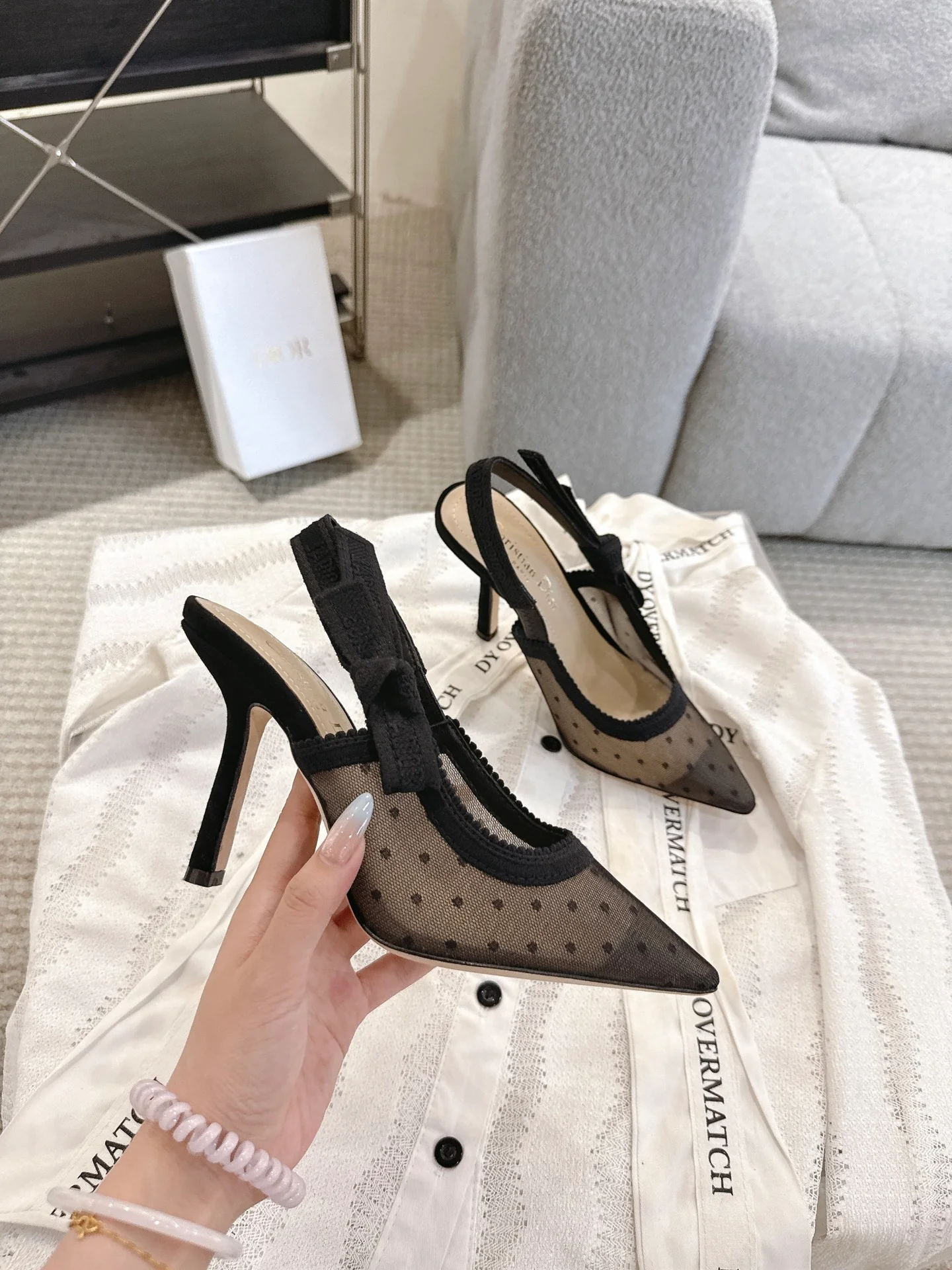 CD 25fw mesh slingback heels
